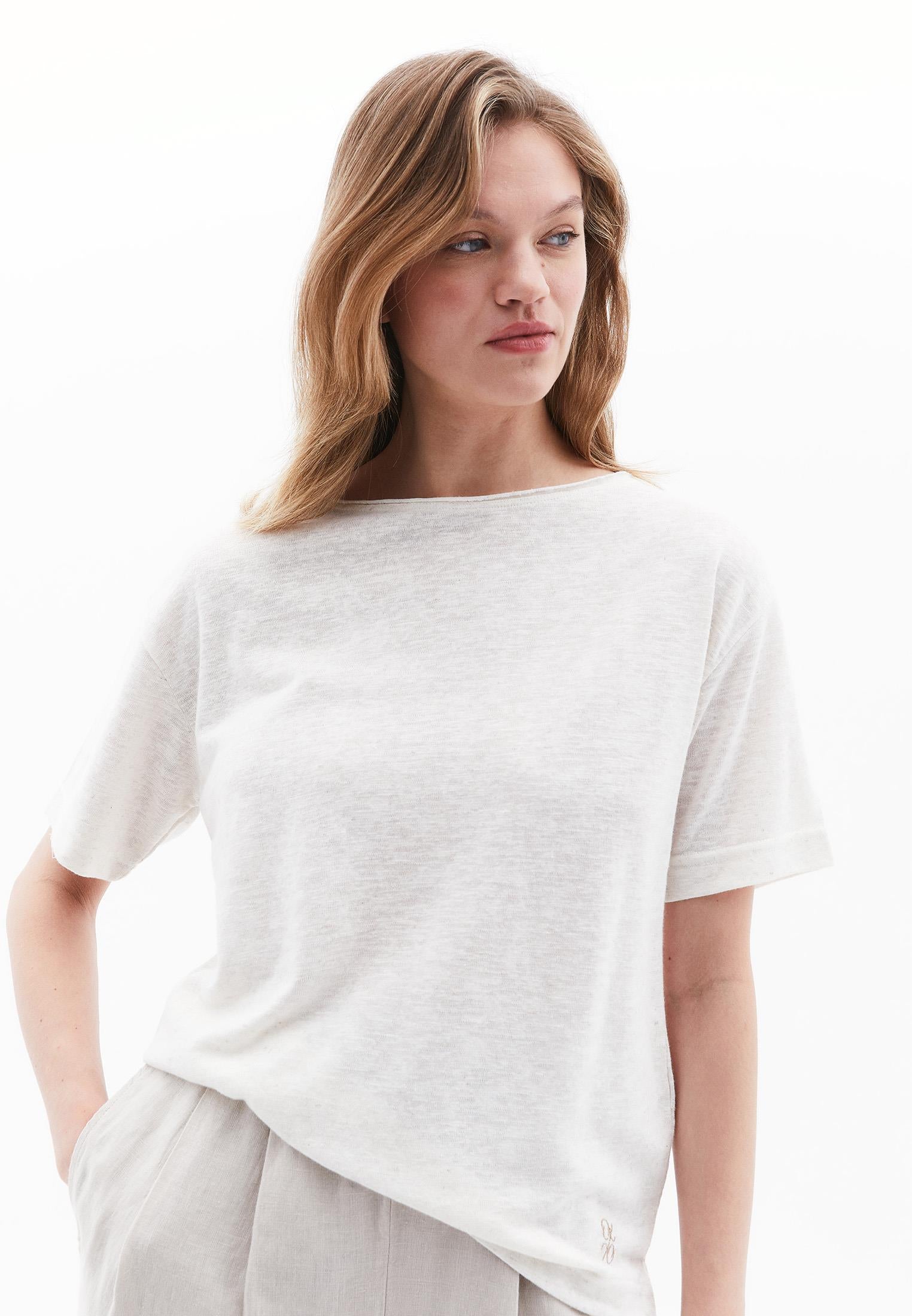 Boat Neck Loose T-Shirt - NATURAL