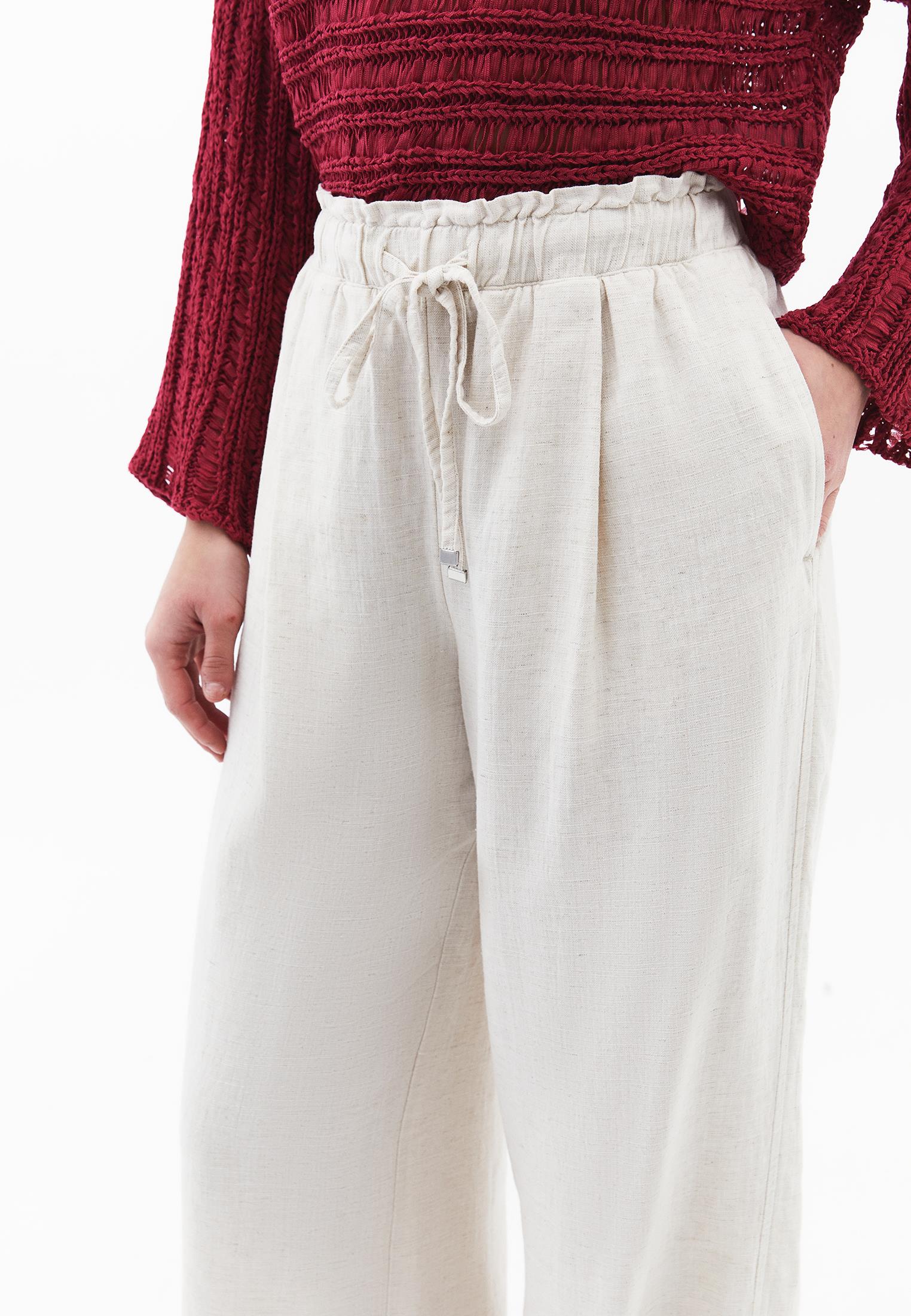High Waist Wide Leg Pants - NATURAL