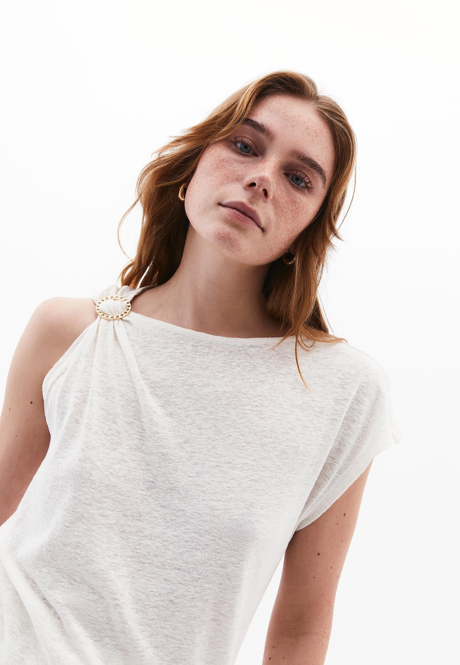 Boat Neck Sleeveless T-Shirt - NATURAL