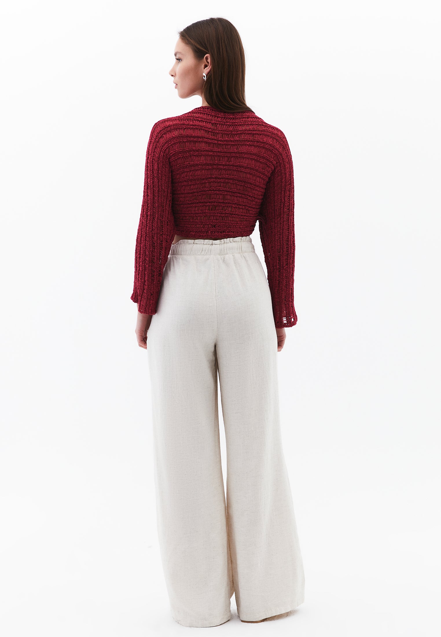 High Waist Wide Leg Pants - NATURAL