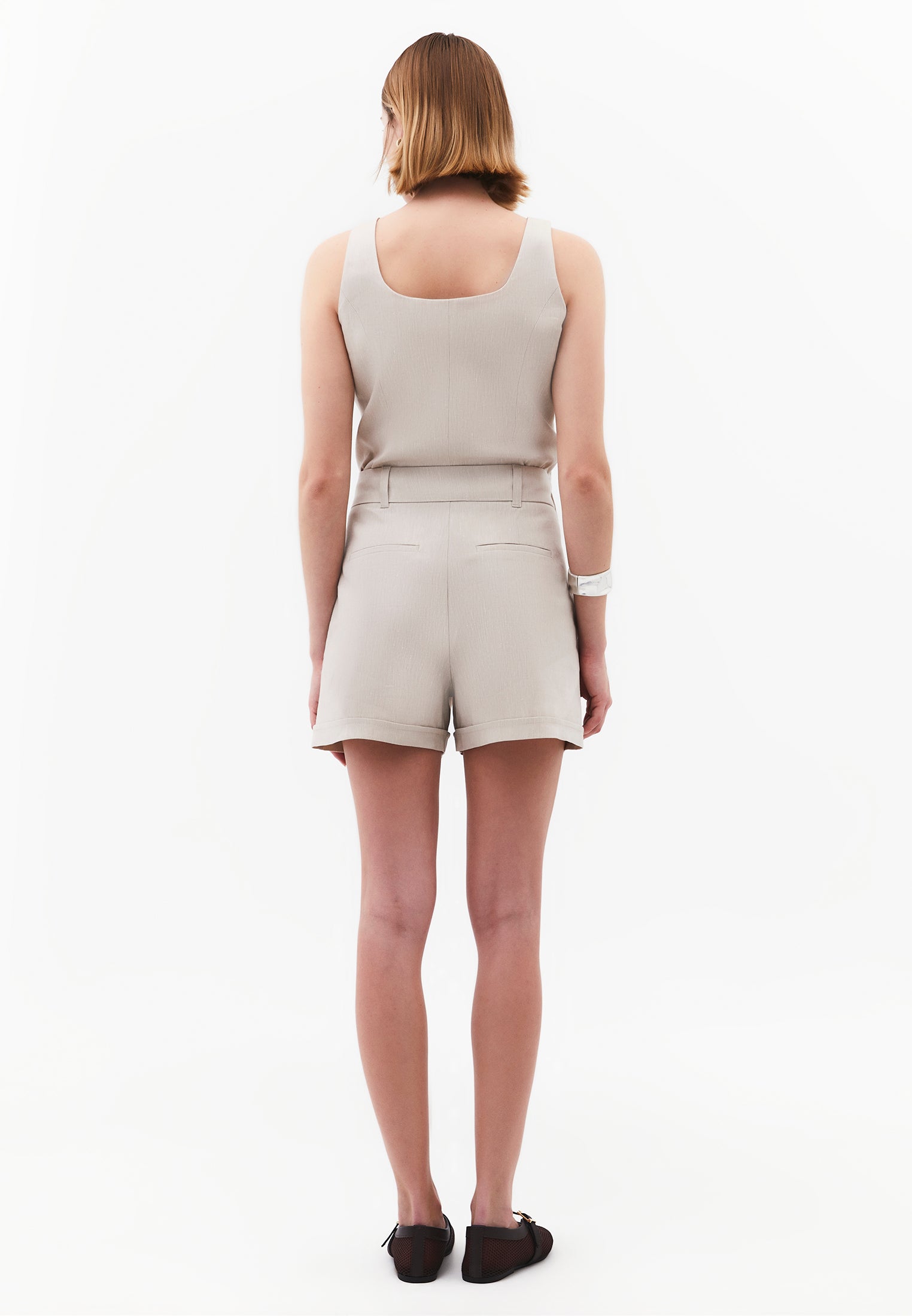 Pleated Ultra High Waist Shorts - NATURAL