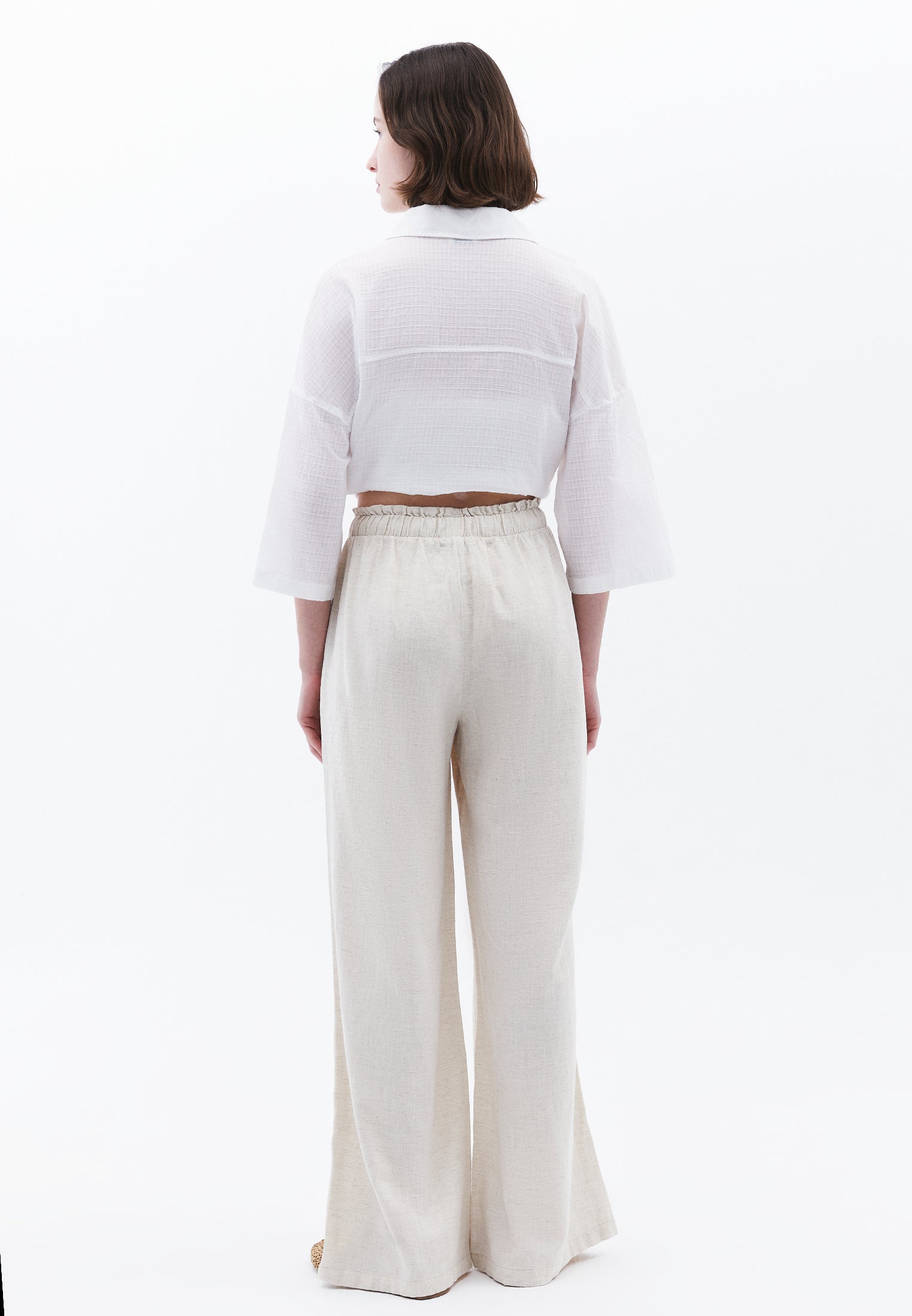 Wide Leg High Waist Pants - NATURAL