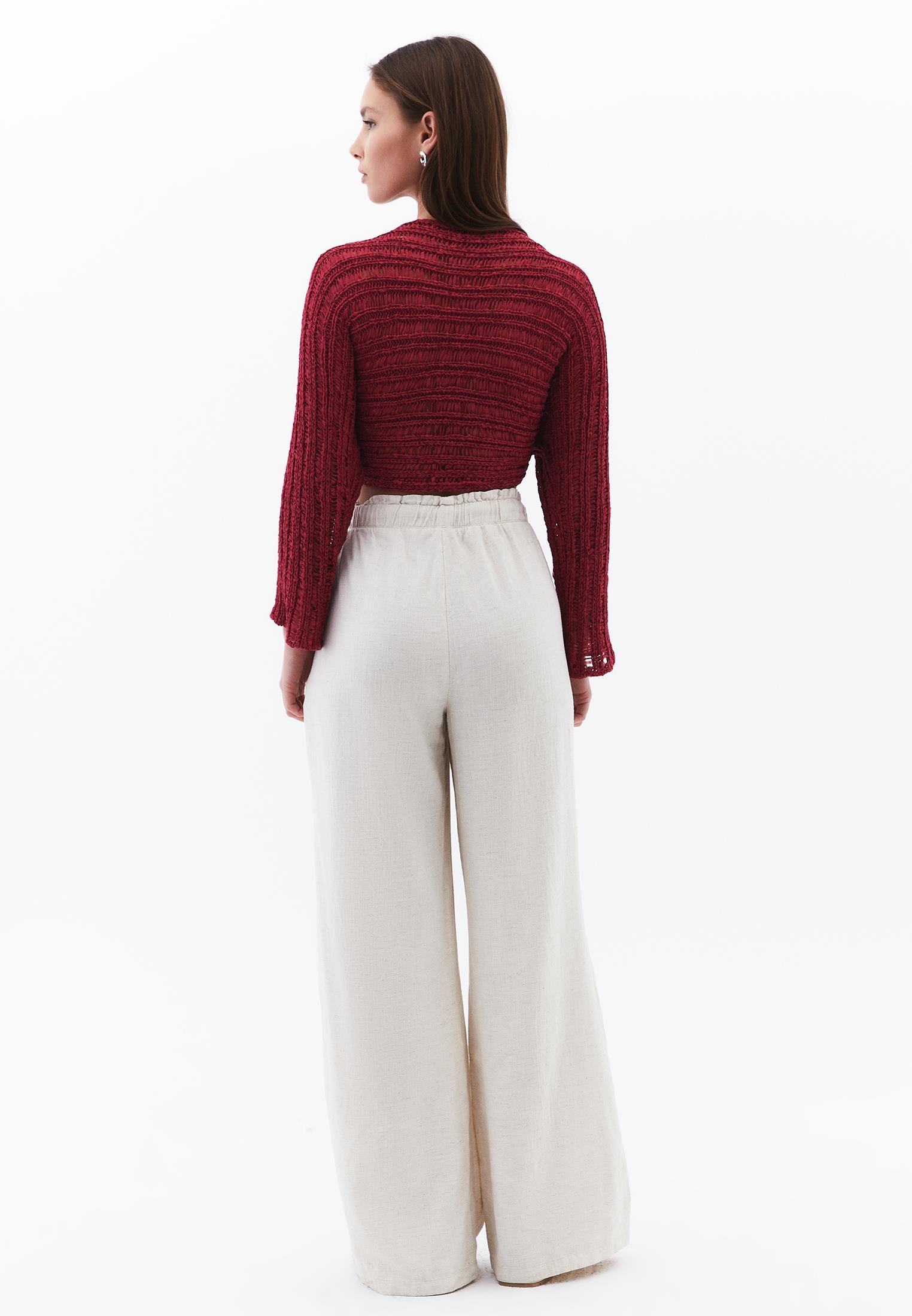 High Waist Wide Leg Pants - NATURAL