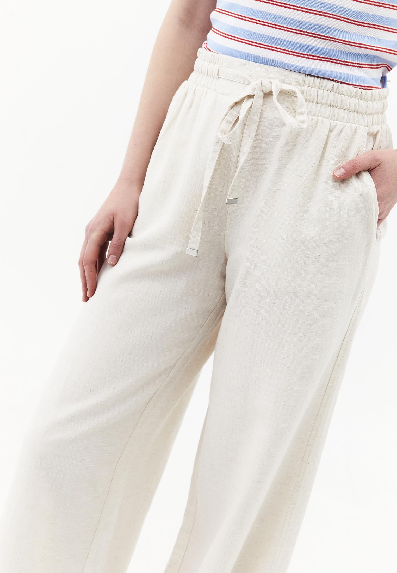 High Waist Wide Leg Elastic Waist Pants - NATURAL