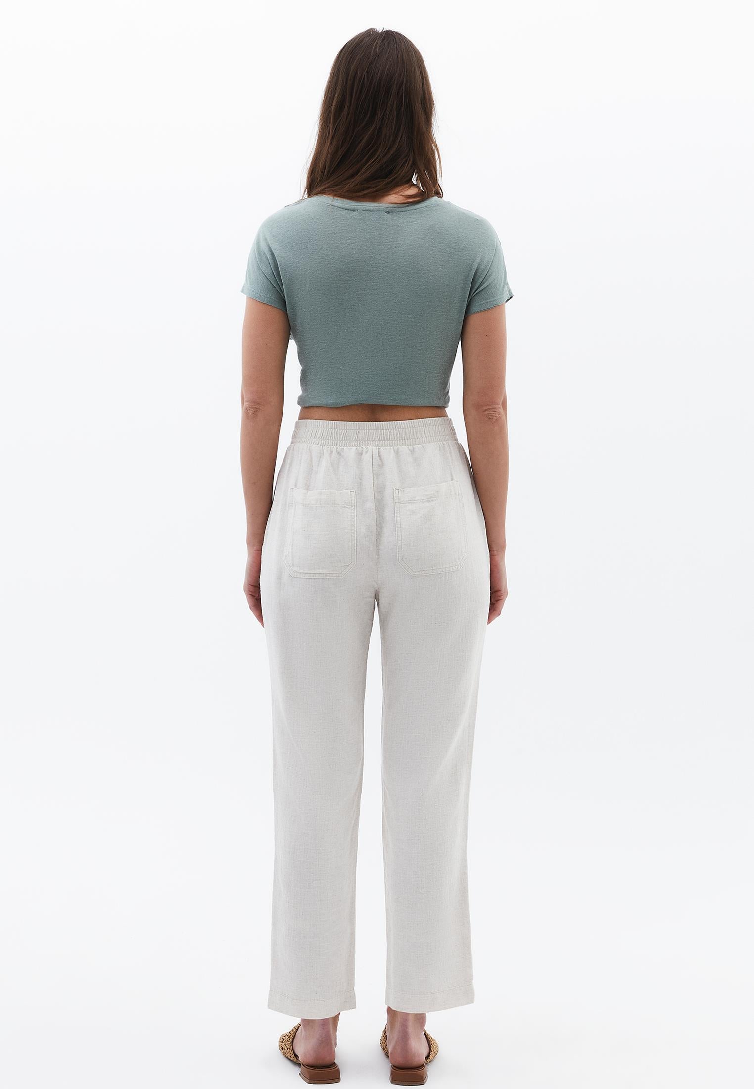 Woven Linen Carrot Pants - NATURAL