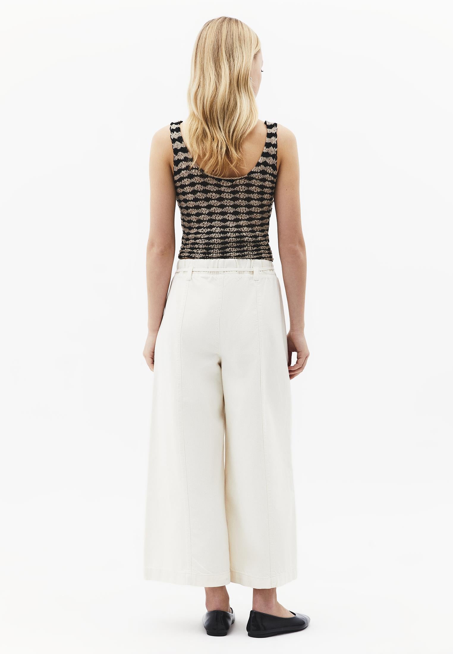 High Waist Elasticated Cropped Culotte Pants - NATURAL