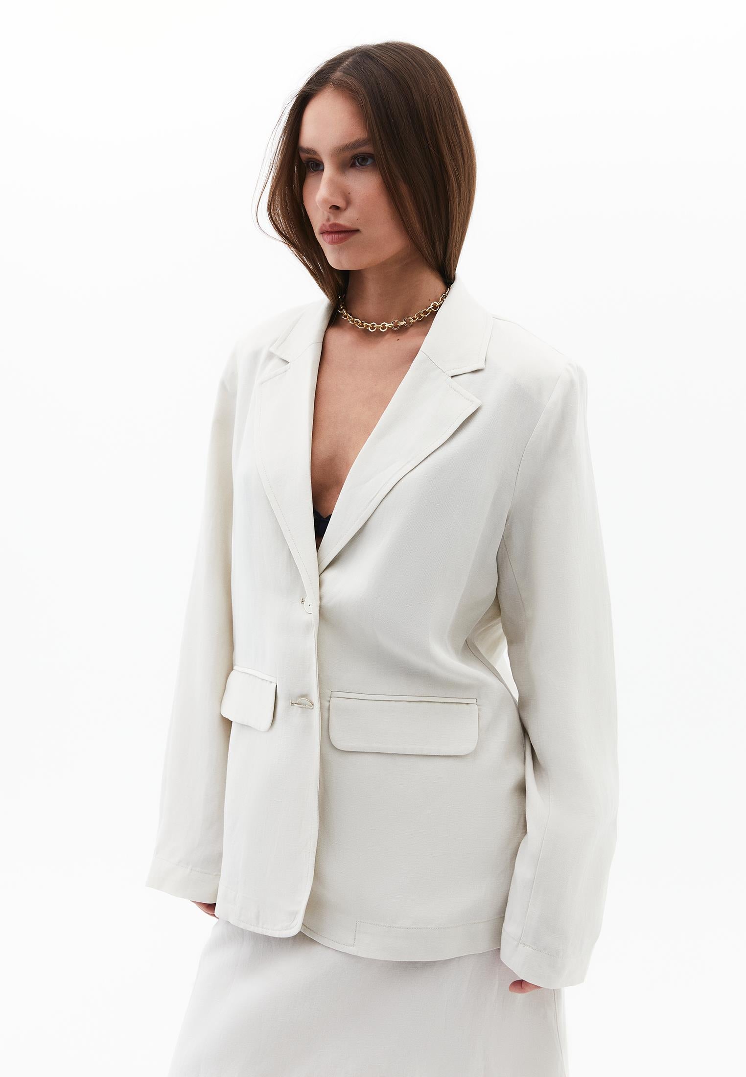 Oversize Blazer With Button Details - NATURAL