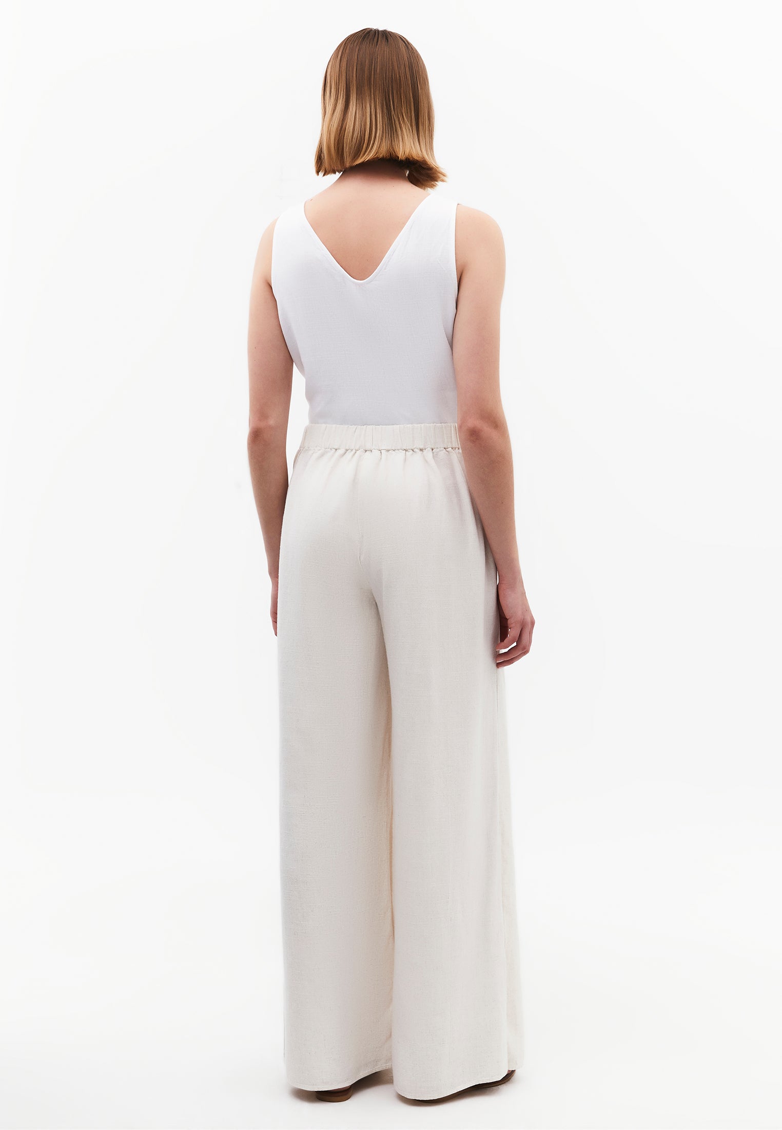 Wide Leg Tied Pants - NATURAL