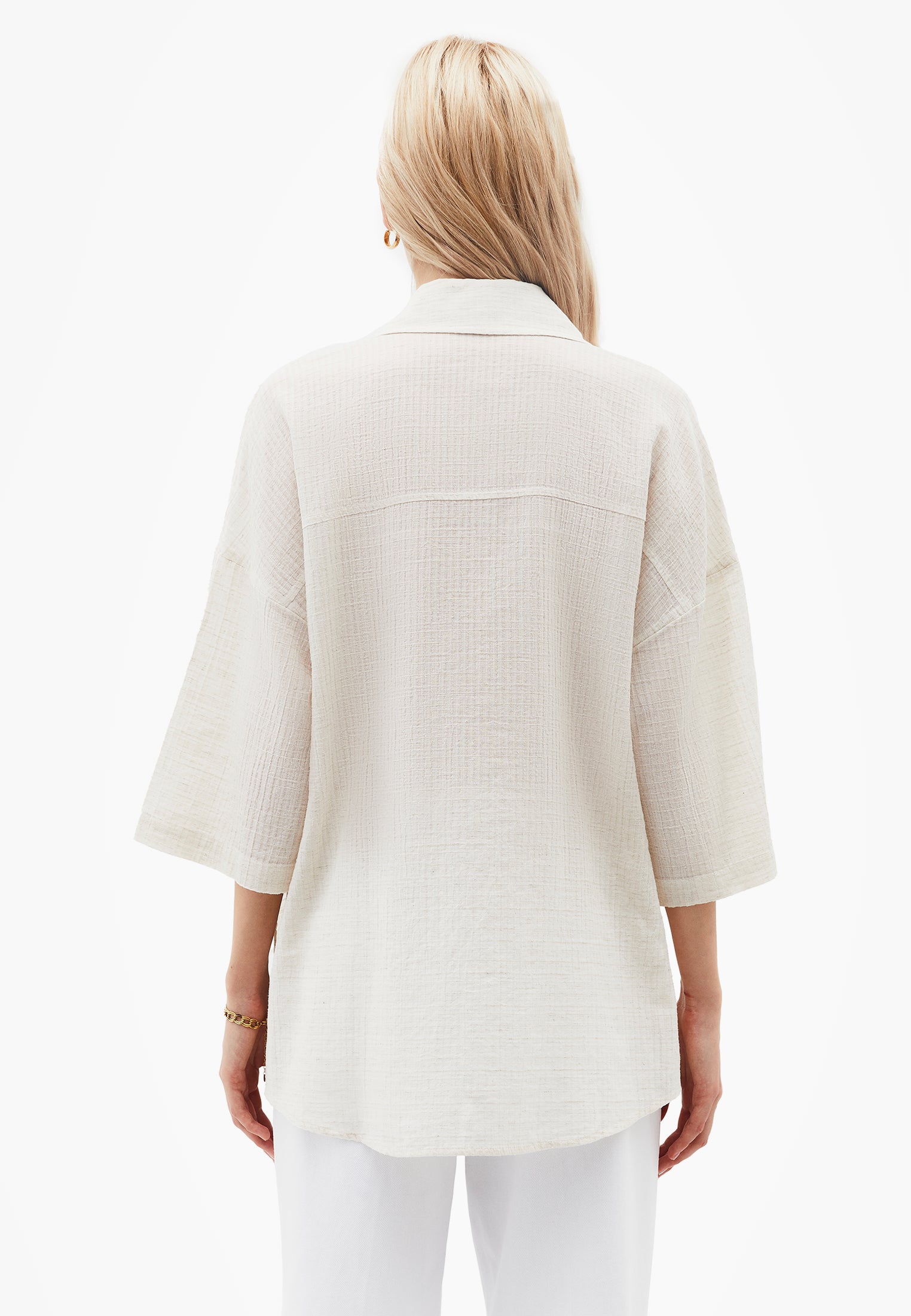 Shirt Collar Oversize Button Detailed Standard Shirt - NATURAL