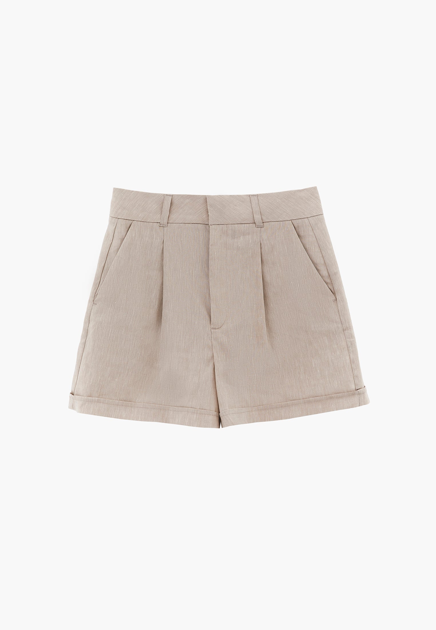 Pleated Ultra High Waist Shorts - NATURAL