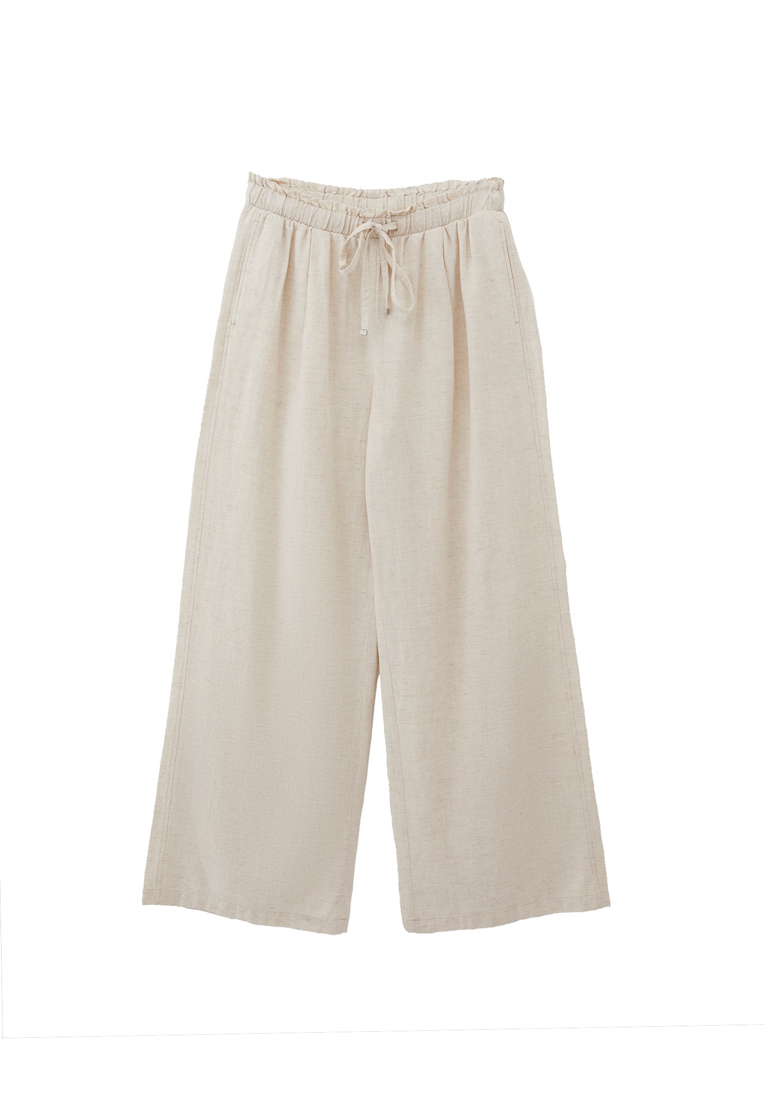 Wide Leg High Waist Pants - NATURAL