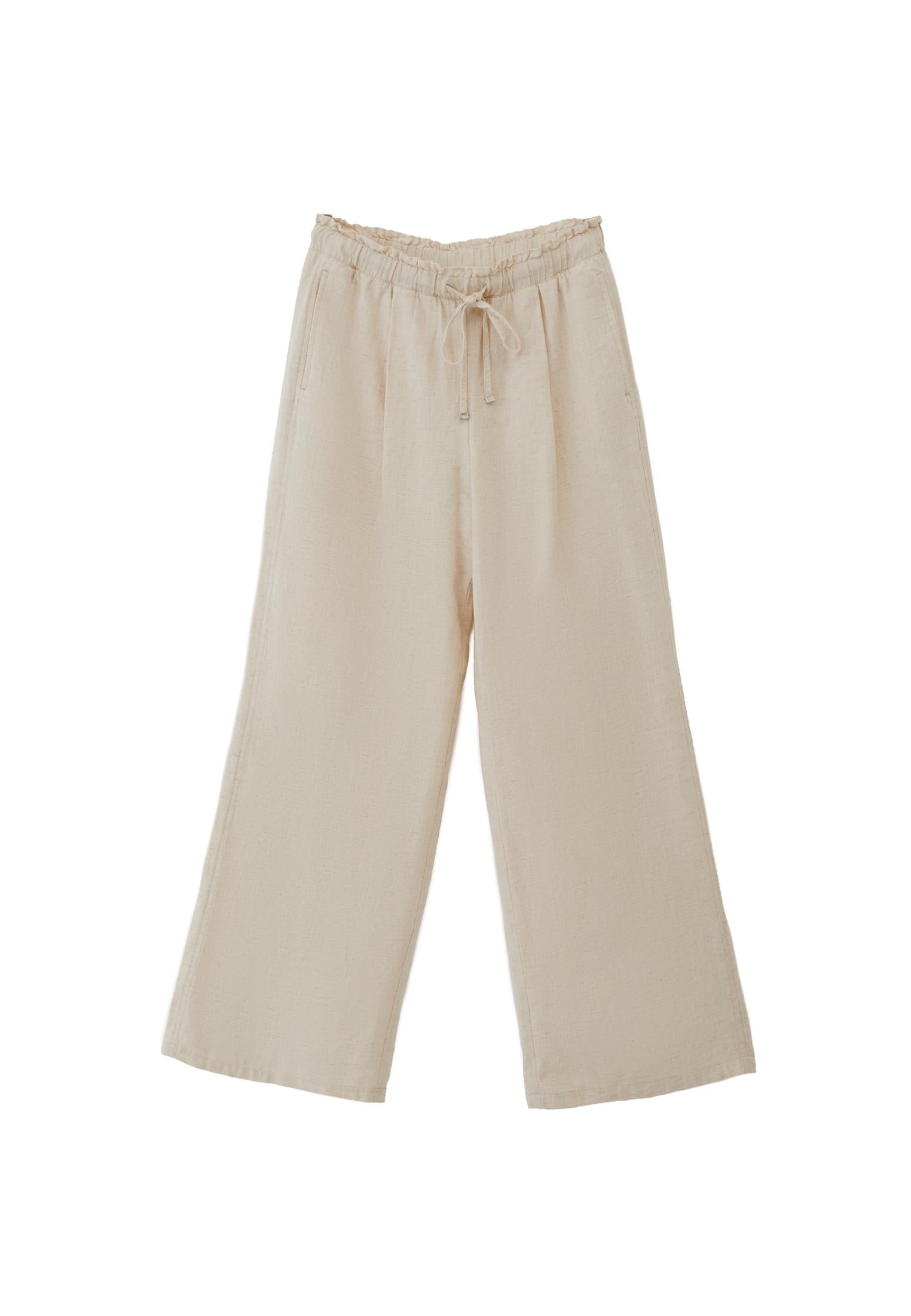High Waist Wide Leg Pants - NATURAL