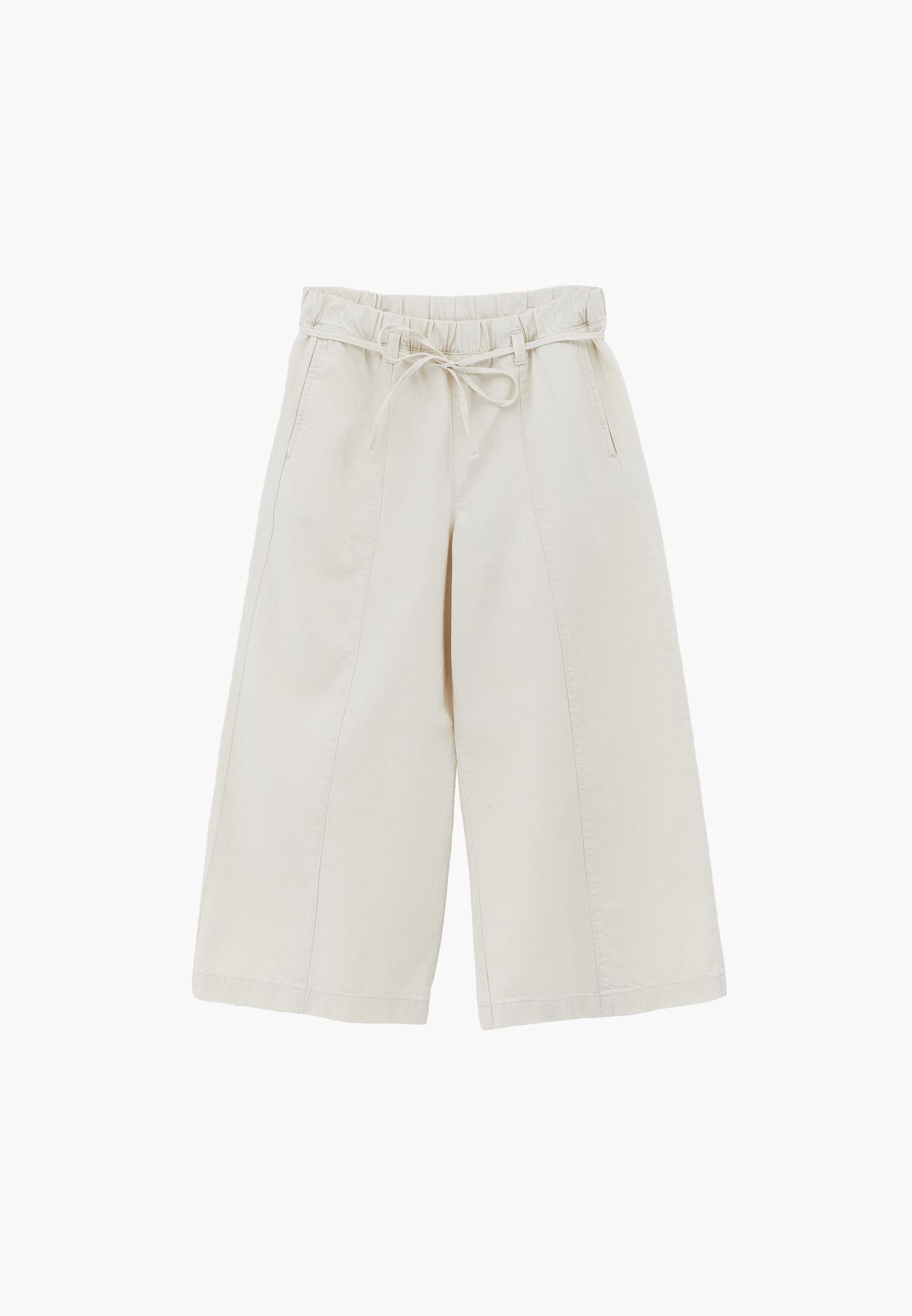 High Waist Elasticated Cropped Culotte Pants - NATURAL