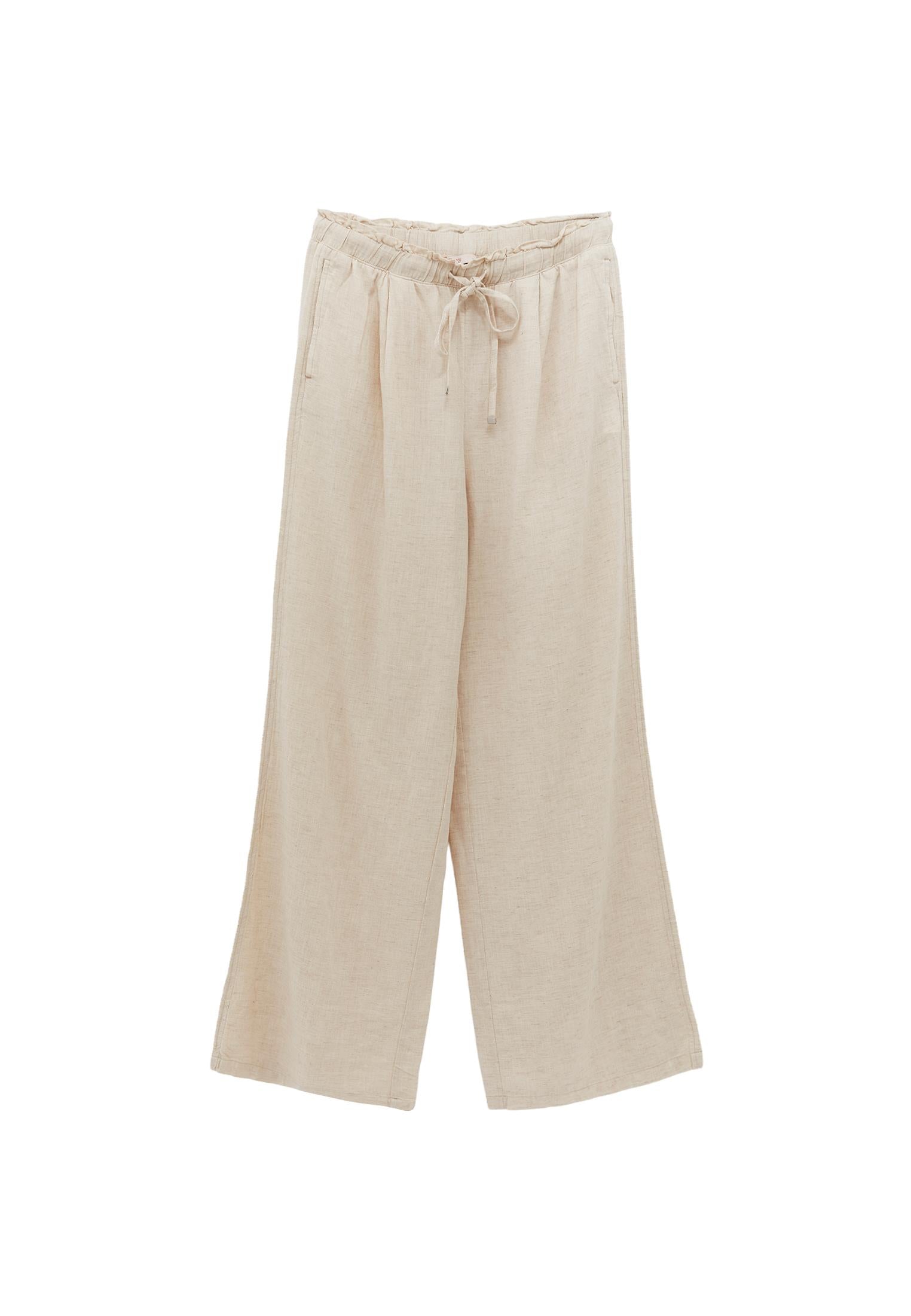 Wide Leg High Waist Pants - NATURAL
