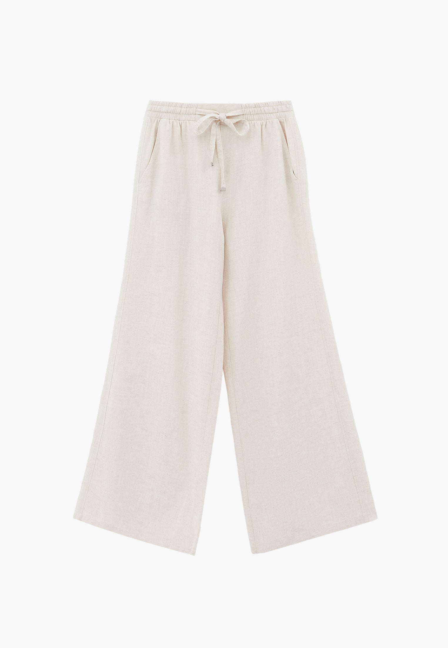 High Waist Wide Leg Elastic Waist Pants - NATURAL