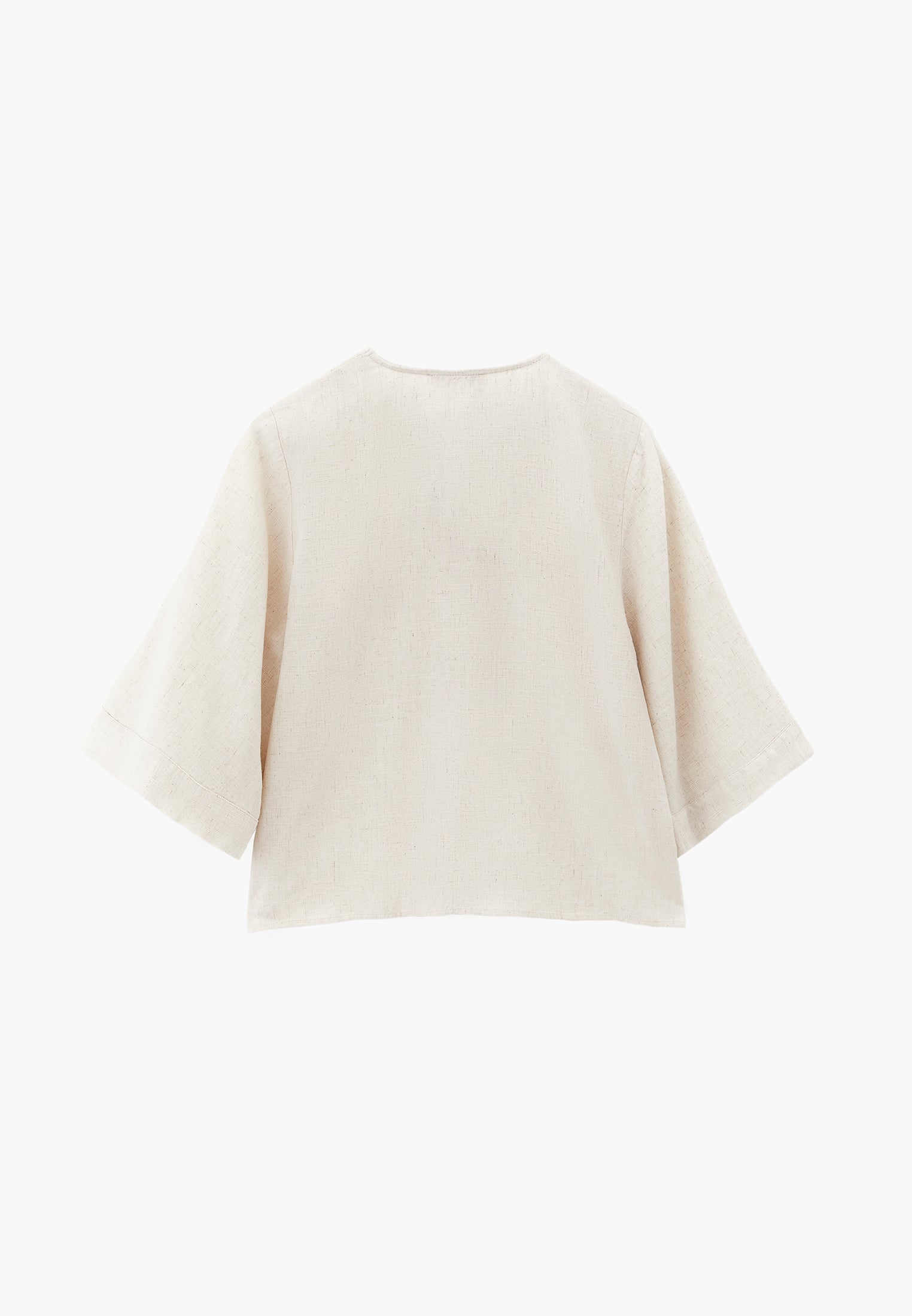 Button Detailed Half Sleeve V Neck Blouse - NATURAL