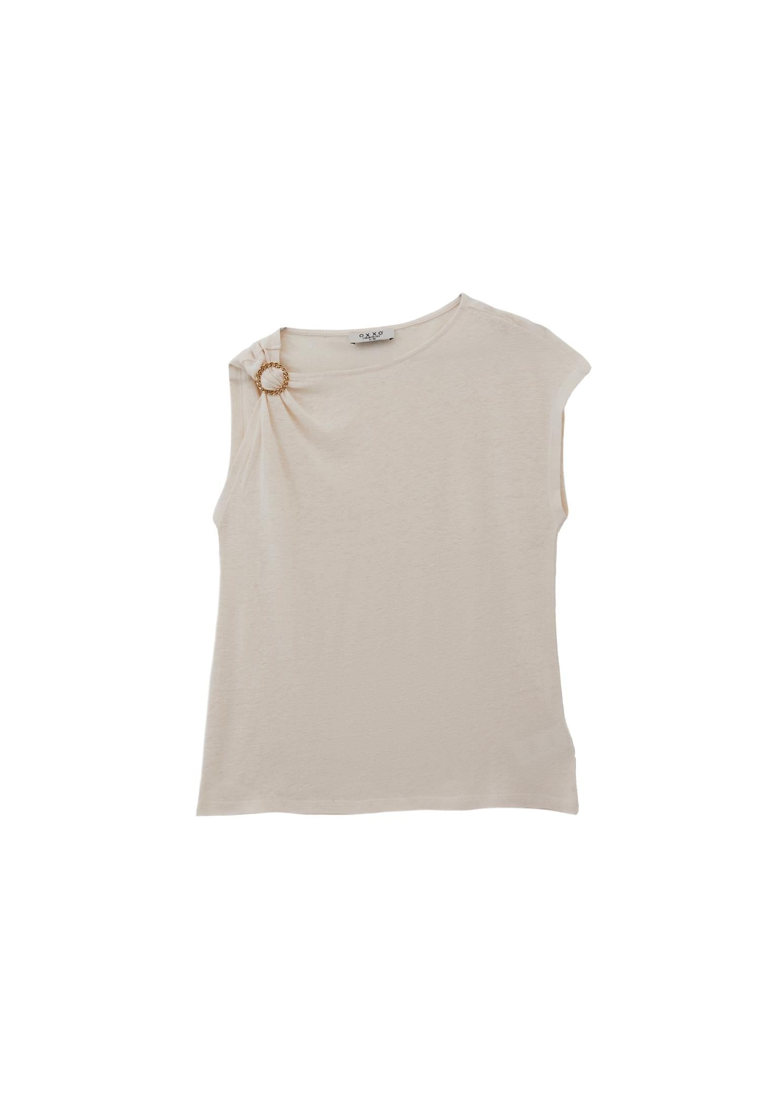 Boat Neck Sleeveless T-Shirt - NATURAL