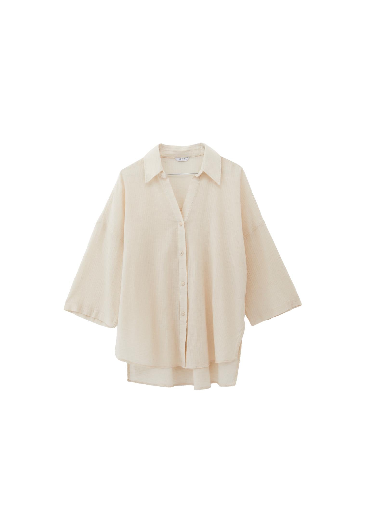 Button Detailed Oversize Shirt - NATURAL