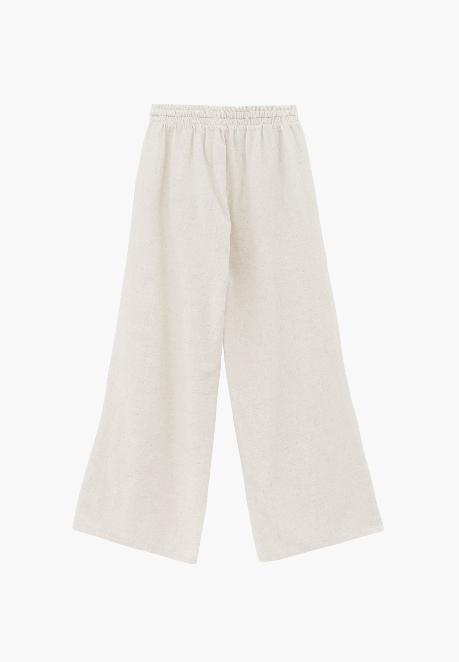 High Waist Wide Leg Elastic Waist Pants - NATURAL