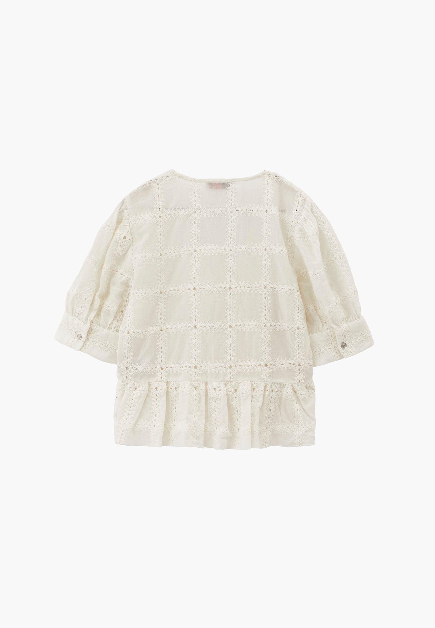 Sleeveless V-Neck Blouse with Embroidery and Ruffle Details - NATURAL