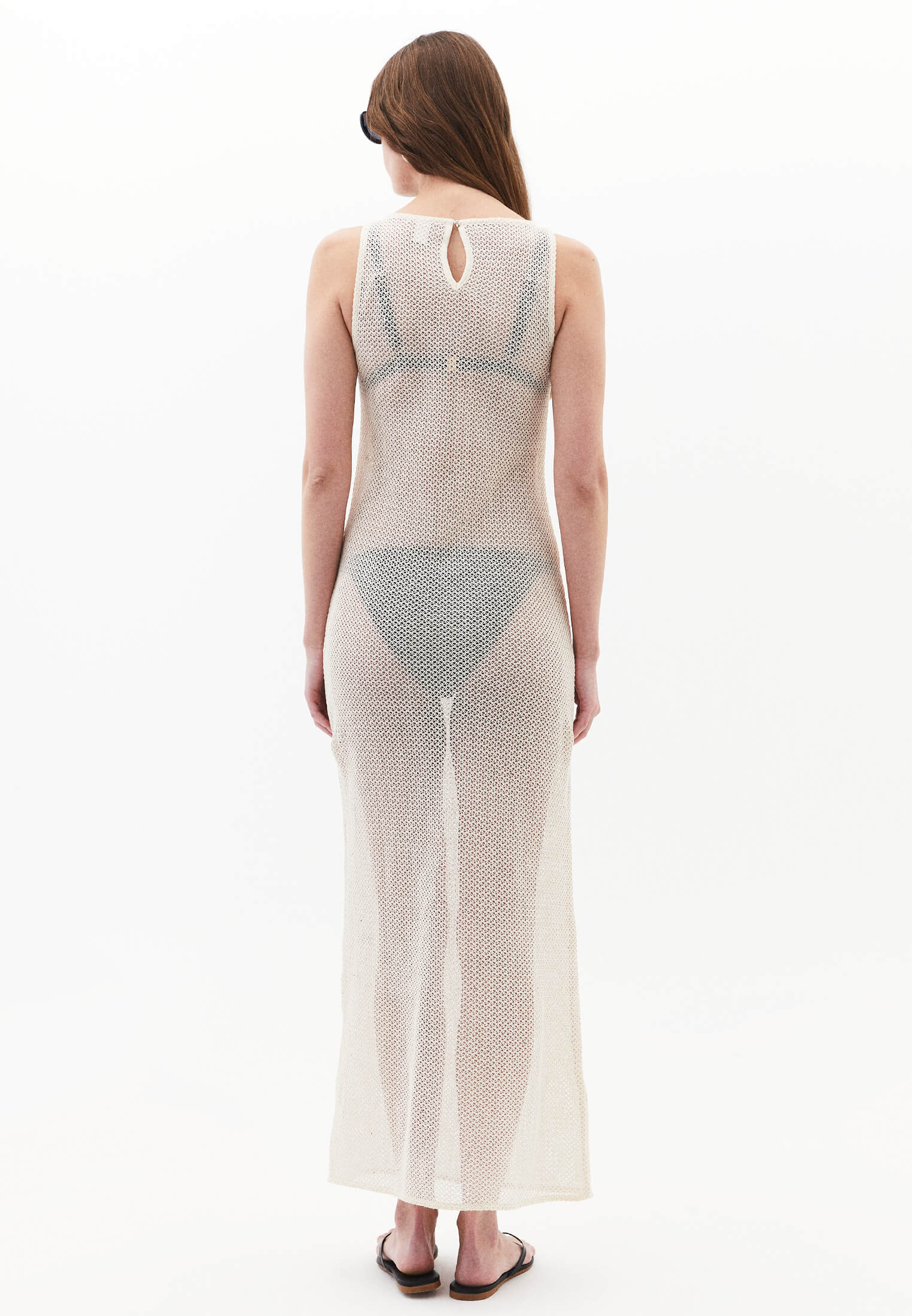 Long A-Line Dress With Boat Neckline - NATURAL