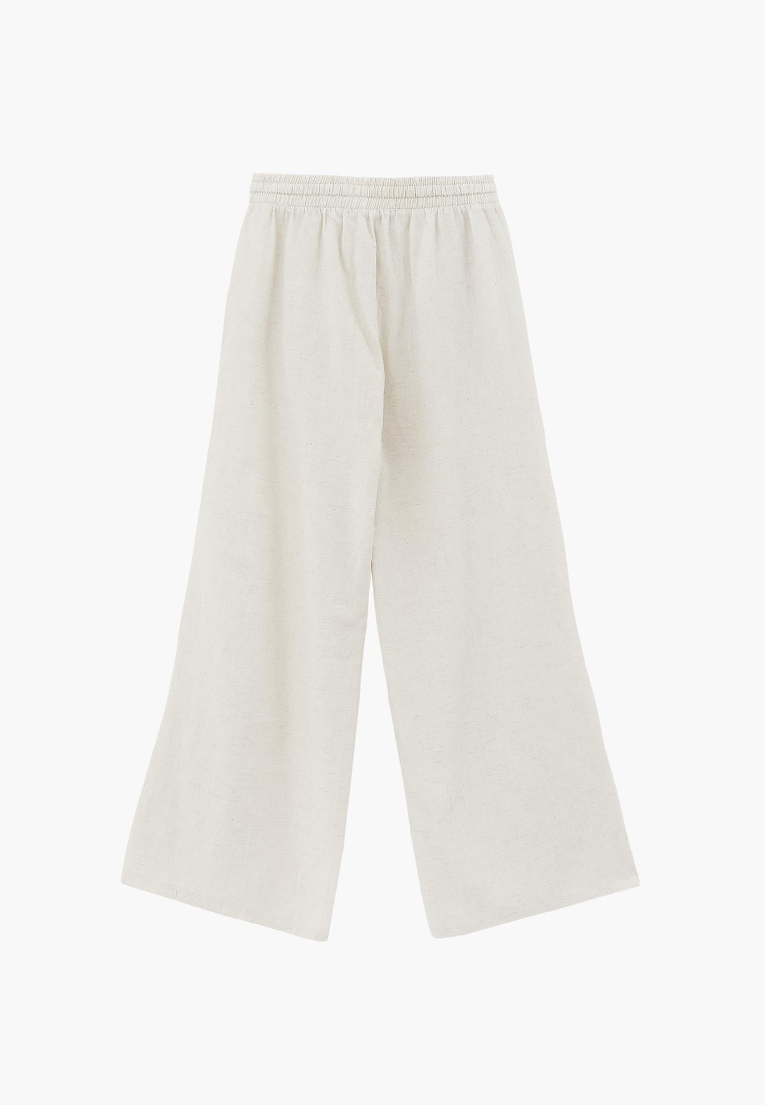 High Waist Wide Leg Elastic Waist Pants - NATURAL