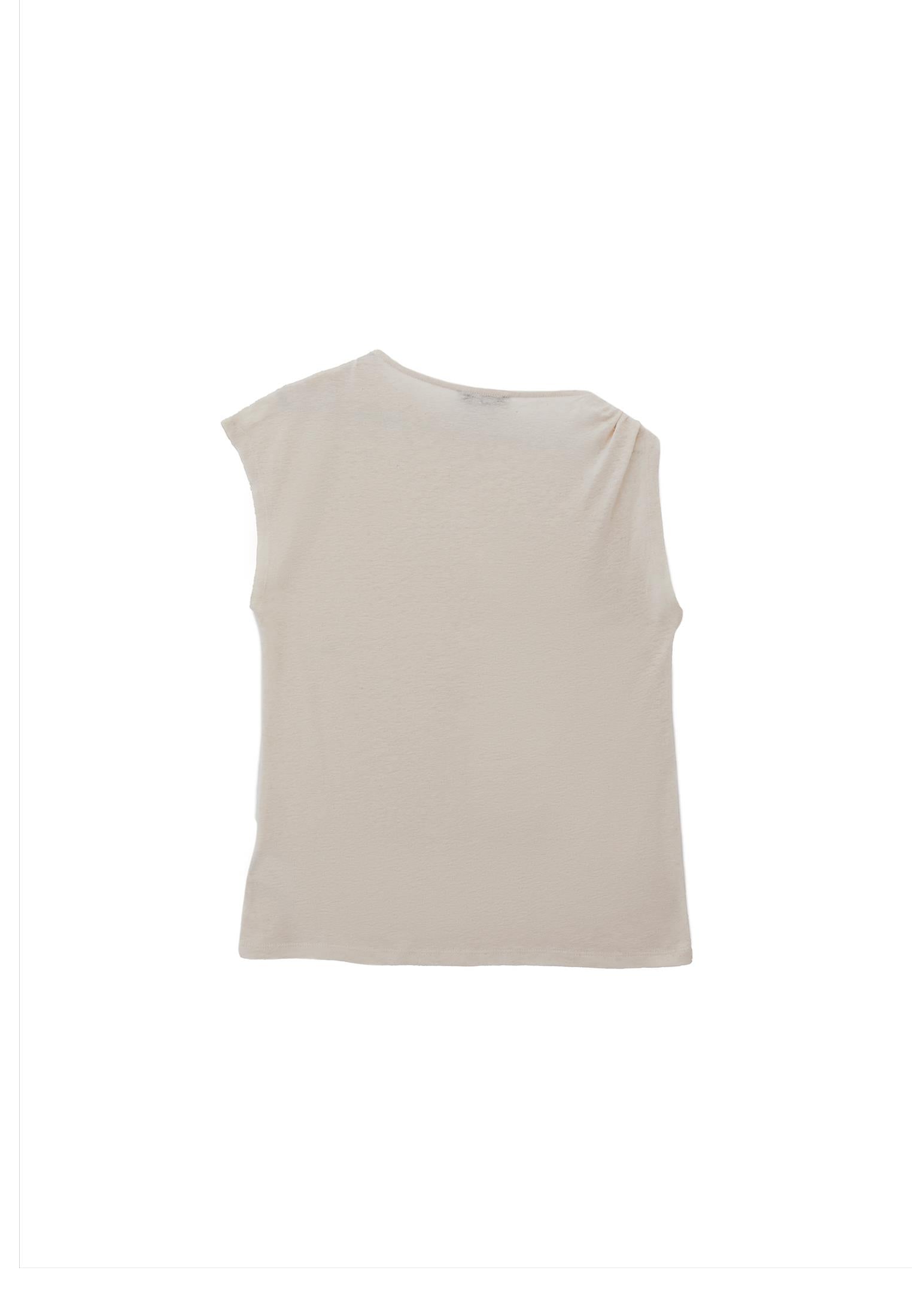 Boat Neck Sleeveless T-Shirt - NATURAL