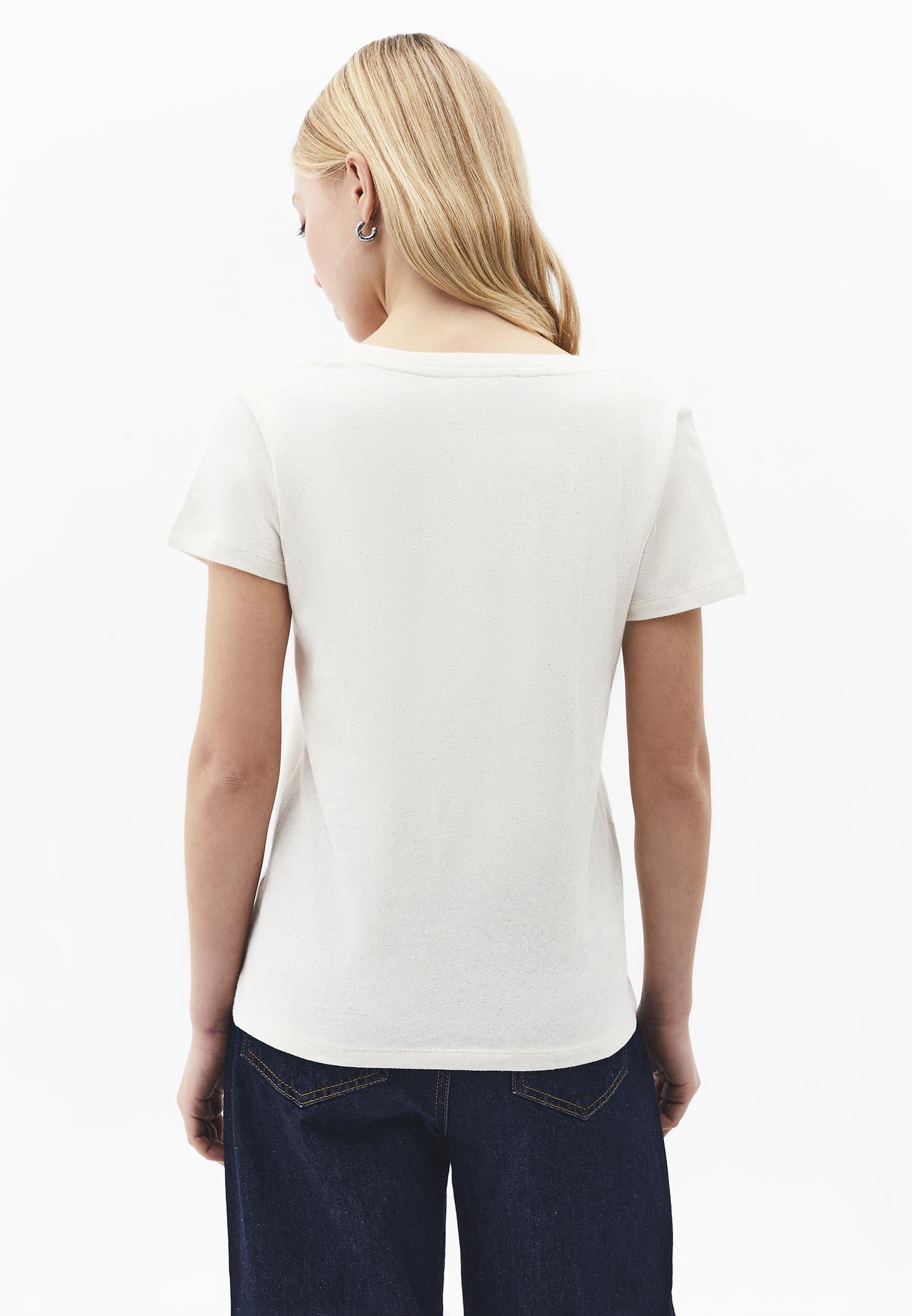 Loose Fit V Neck T-Shirt - NATUREL