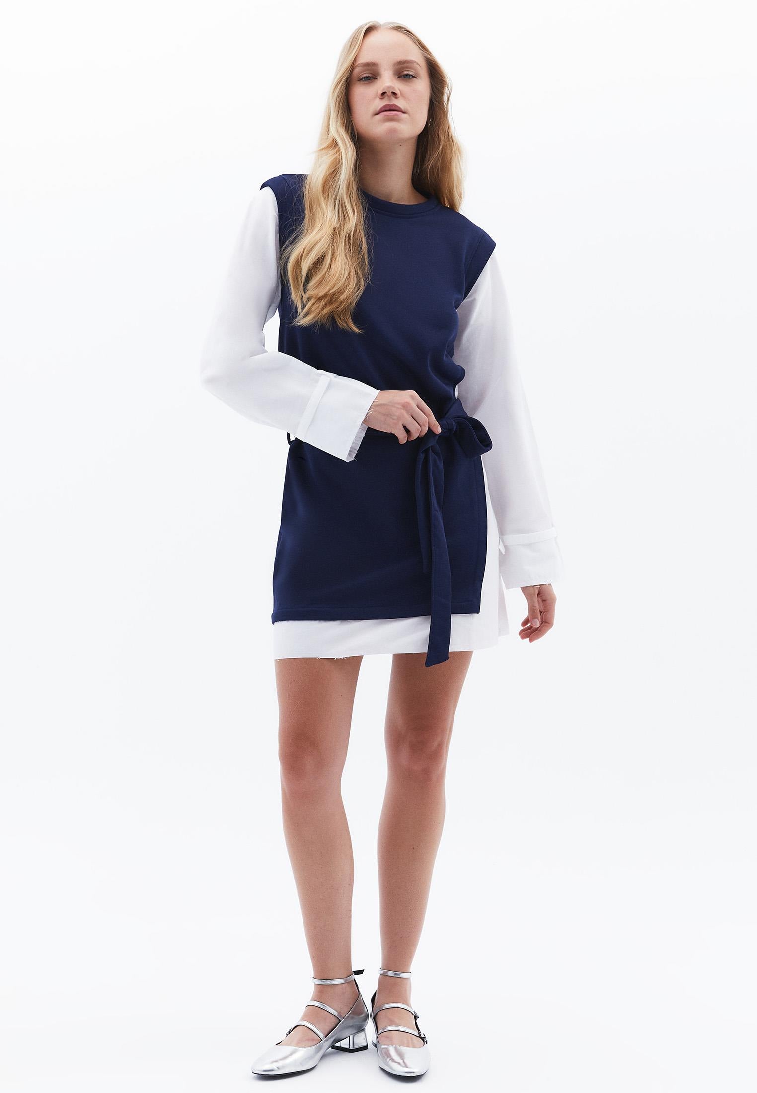 Long Sleeve Loose Fit Sweat Dress - NAVAL ACADEMY