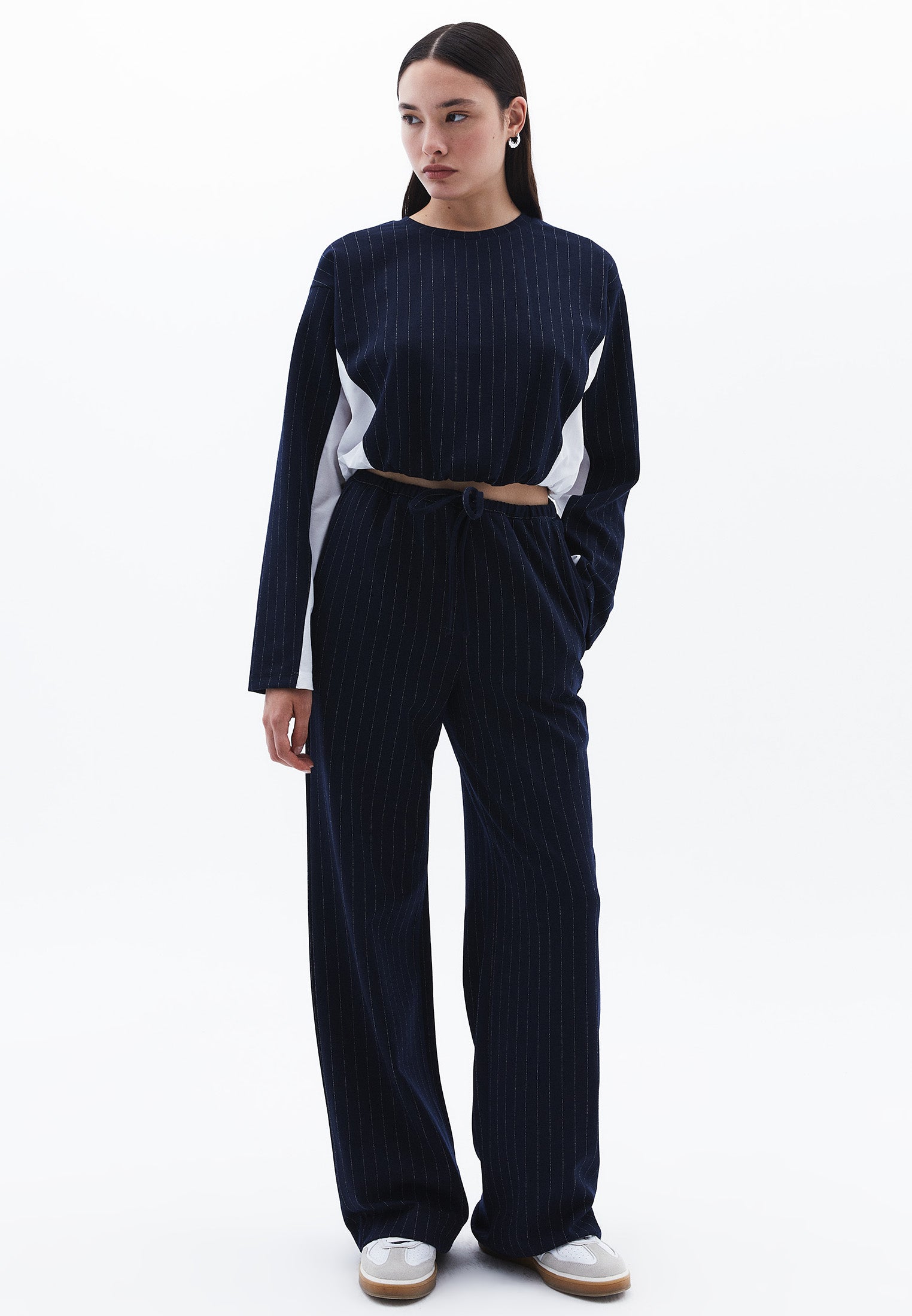 Long Sleeve Loose Crop T-Shirt - NAVAL ACADEMY
