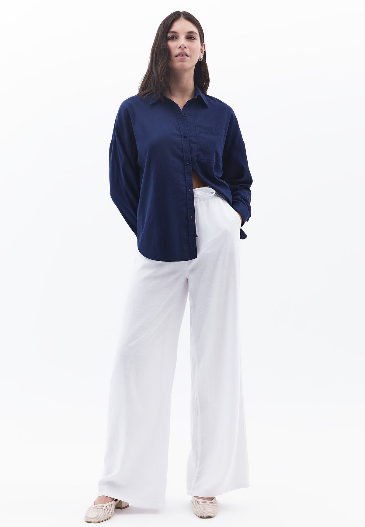 Long Sleeve Shirt Collar Shirt With Button Details - NAVAL ACADEMY