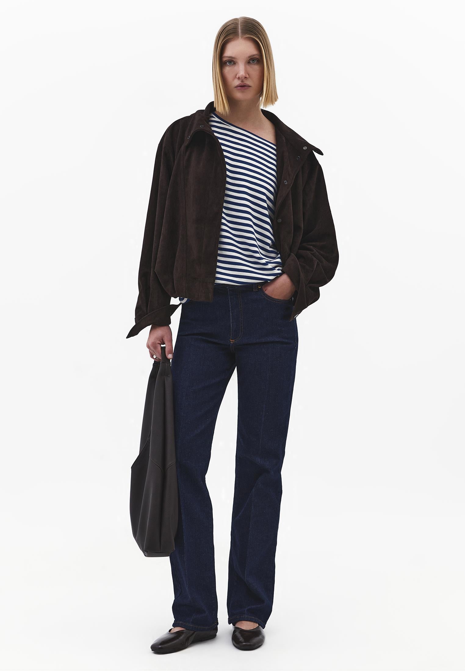 Boat Neck Striped Sleeveless T-Shirt - NAVY PEONY STRIPE
