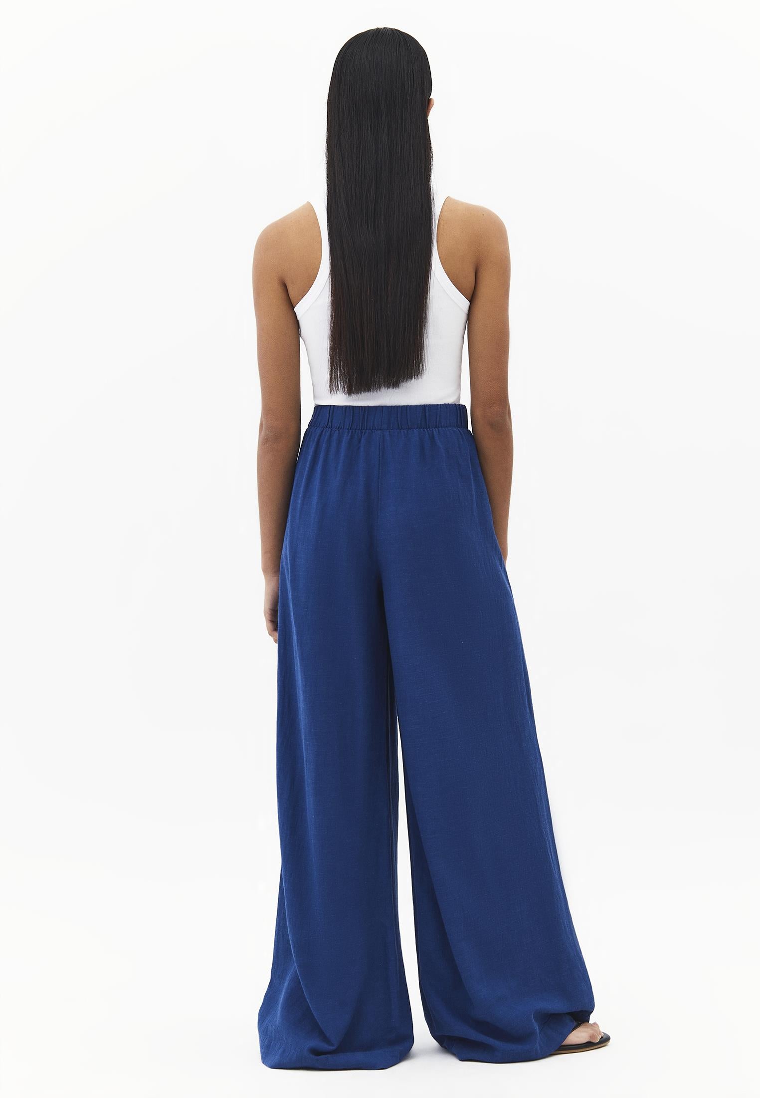 Ultra High Waist Wide Leg Pants - NAVY PEONY