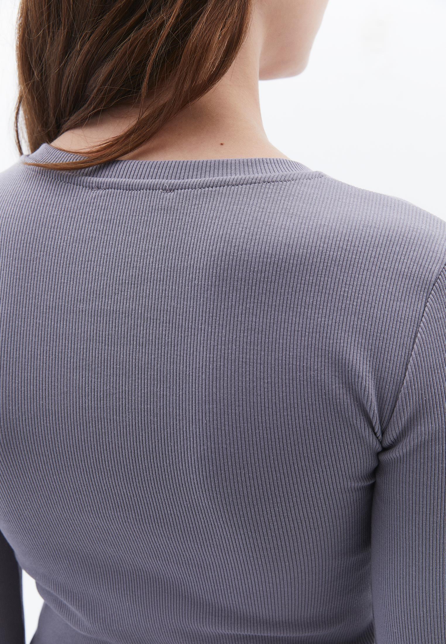 Ribbed Fabric Long Sleeve T-Shirt Crew Neck - NIGHT OWL