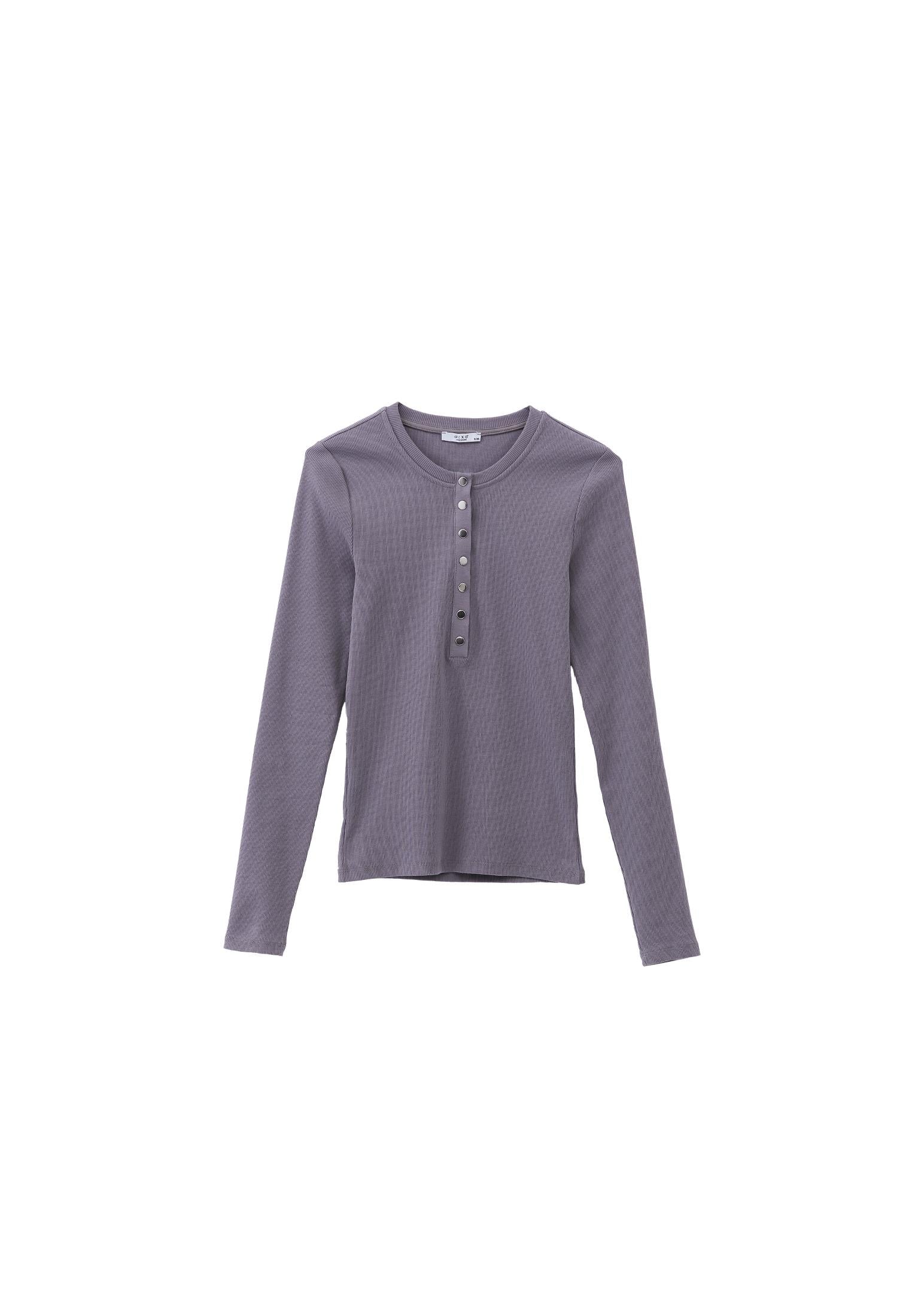 Ribbed Fabric Long Sleeve T-Shirt Crew Neck - NIGHT OWL