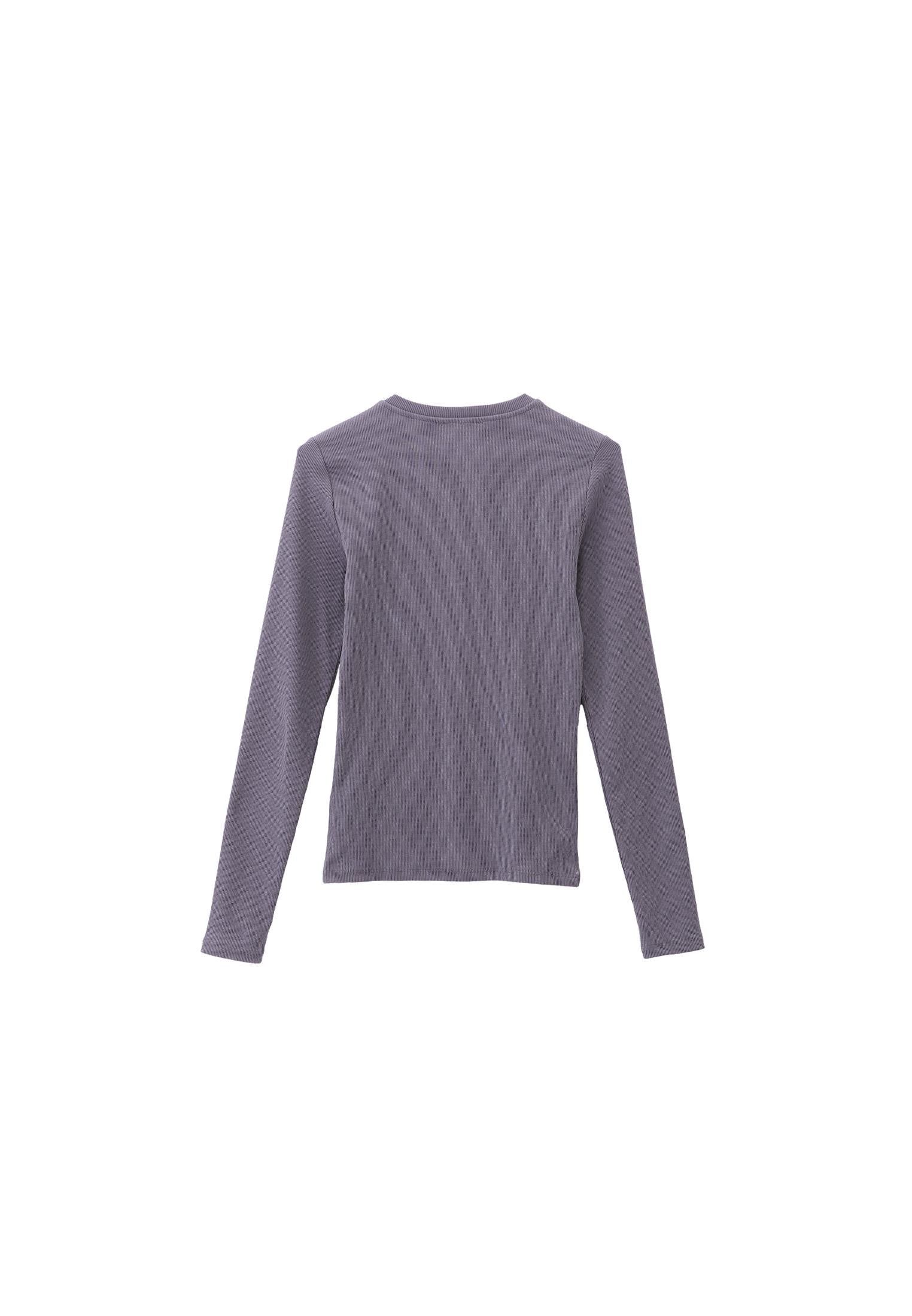 Ribbed Fabric Long Sleeve T-Shirt Crew Neck - NIGHT OWL