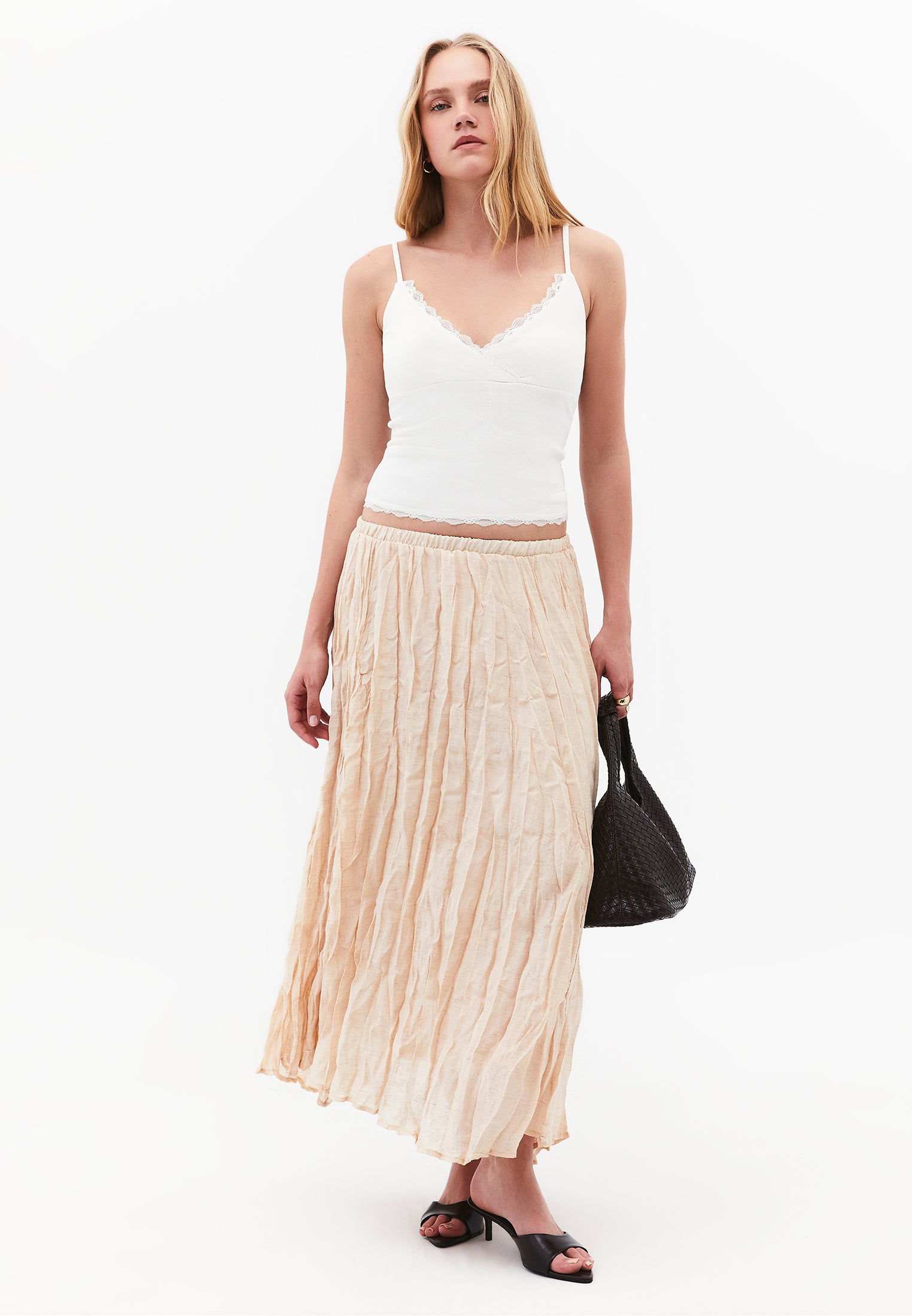 High Waist Zipper Detailed Long A-Line Skirt - NOVELLE PEACH