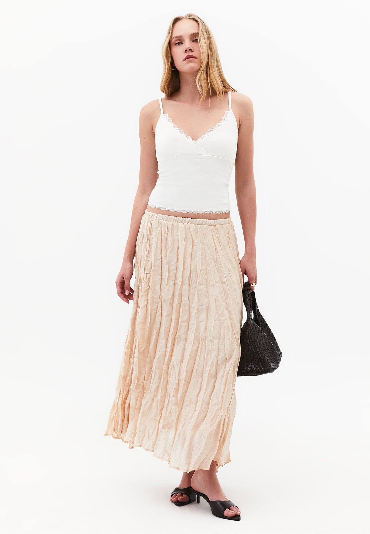 High Waist Zipper Detailed Long A-Line Skirt - NOVELLE PEACH