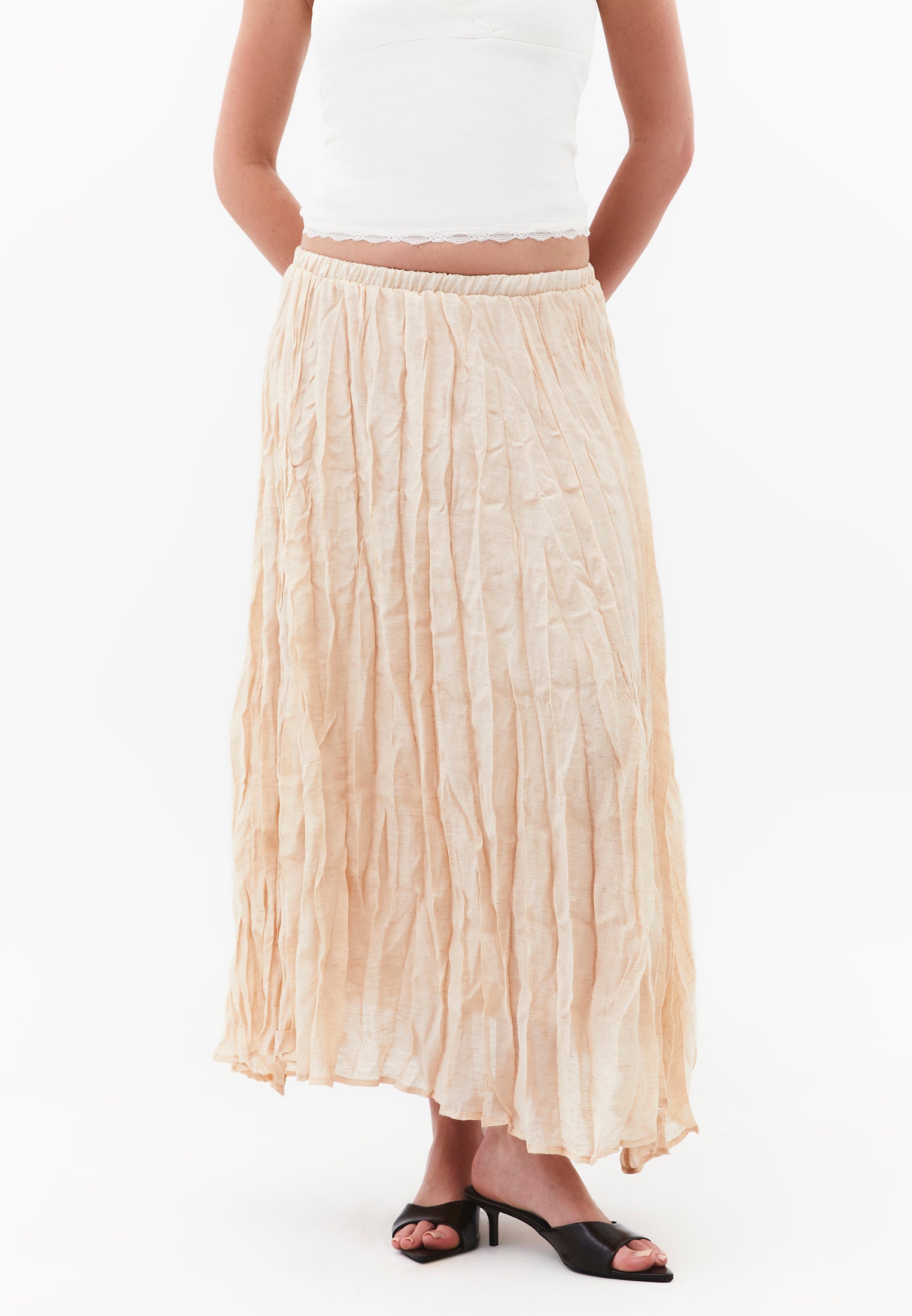 High Waist Zipper Detailed Long A-Line Skirt - NOVELLE PEACH