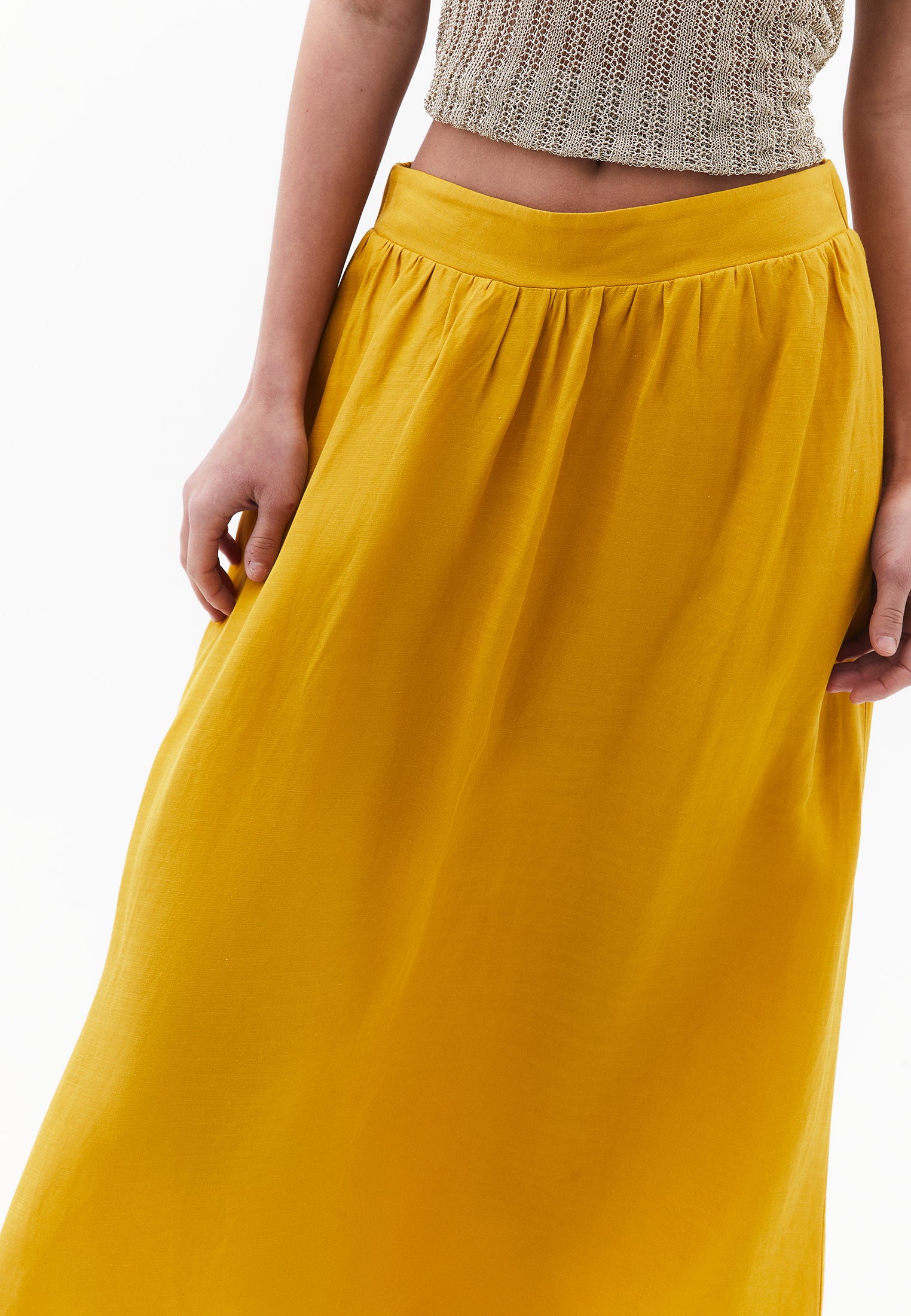 Shiny Long Flared Skirt - NUGGET GOLD