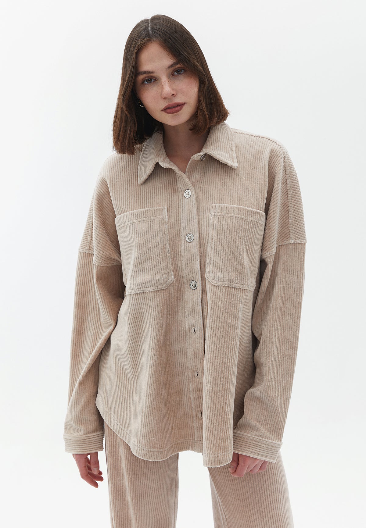 Oversize Long Sleeve Shirt With Pocket Detail - OATMEAL