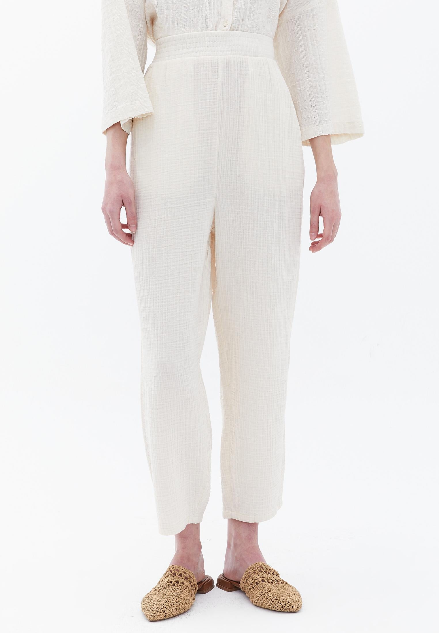 Carrot Leg Cotton Trousers - OATMEAL