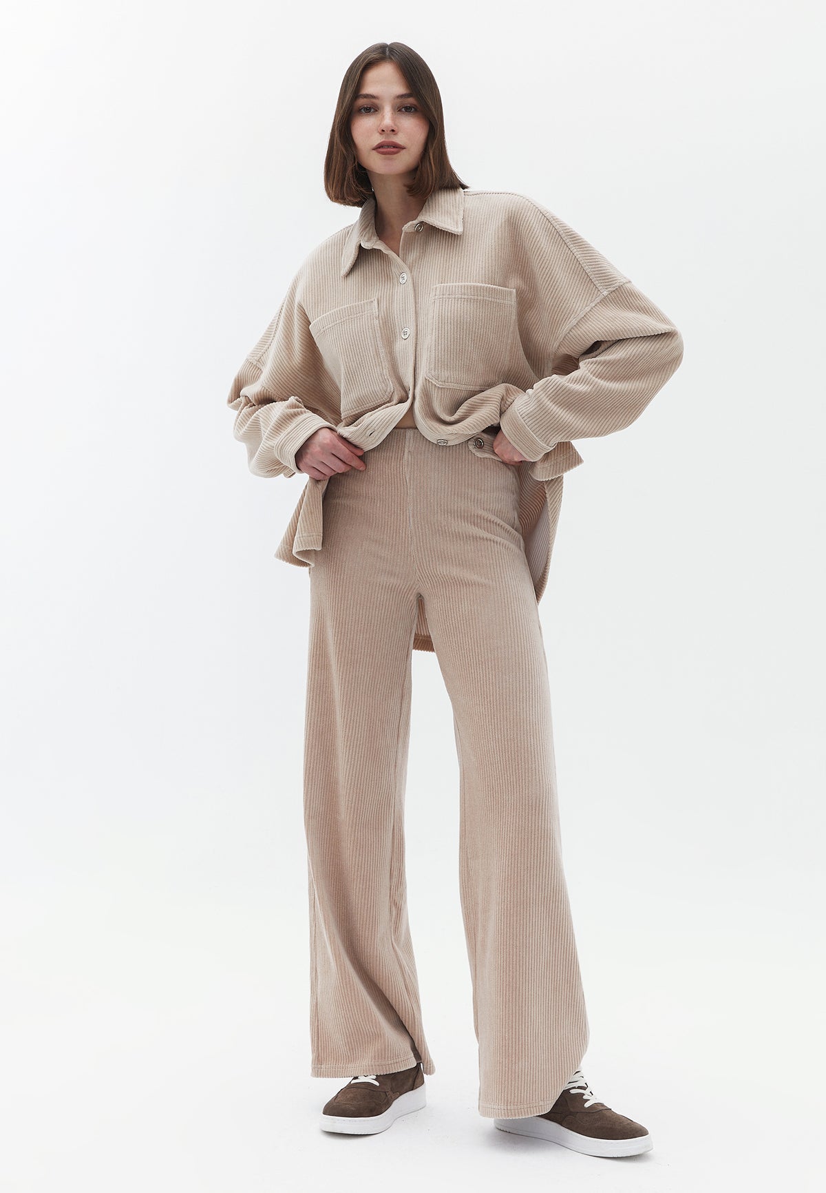 Oversize Long Sleeve Shirt With Pocket Detail - OATMEAL