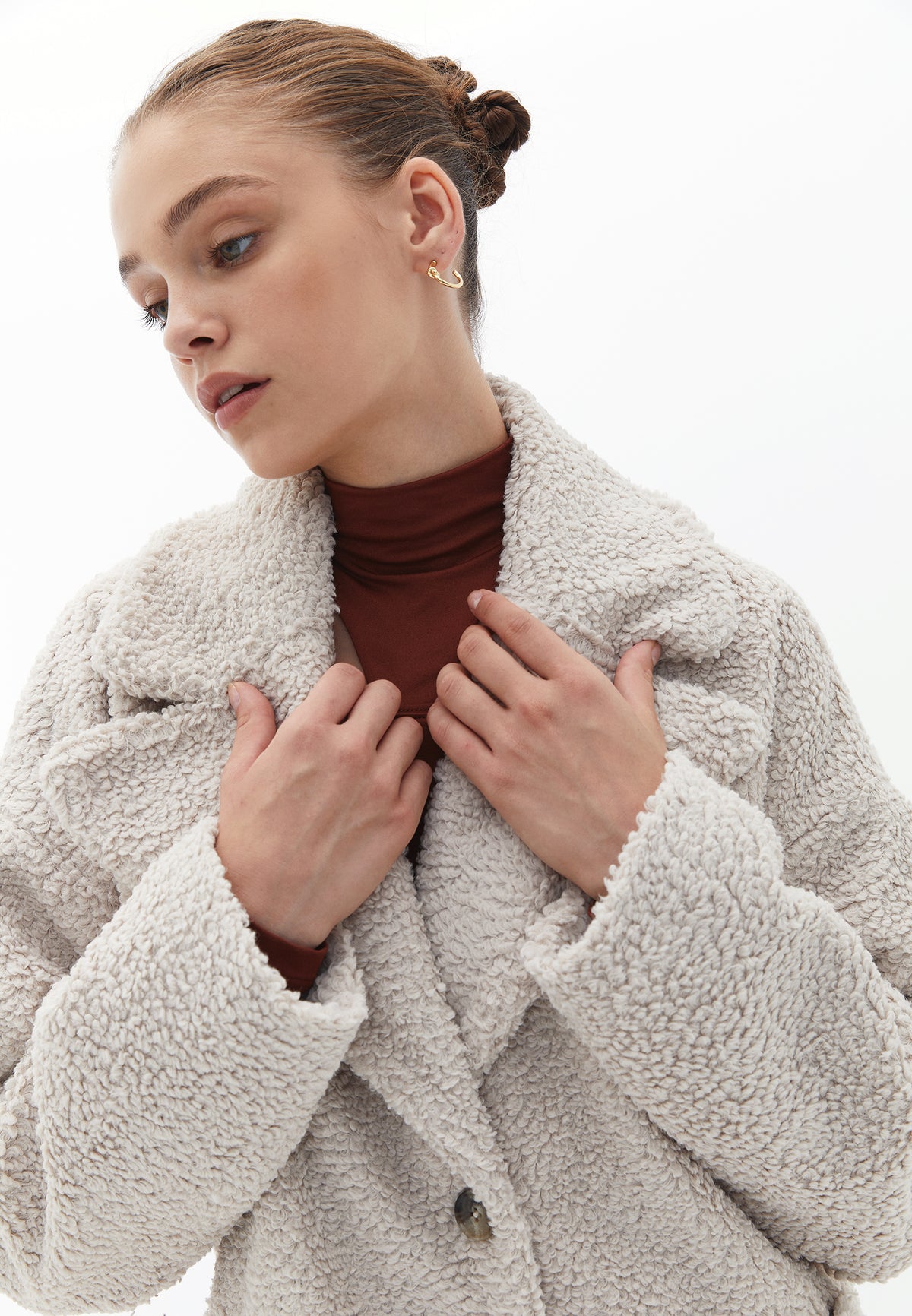 Midi Bouclé Button Detailed Oversized Coat - OATMEAL