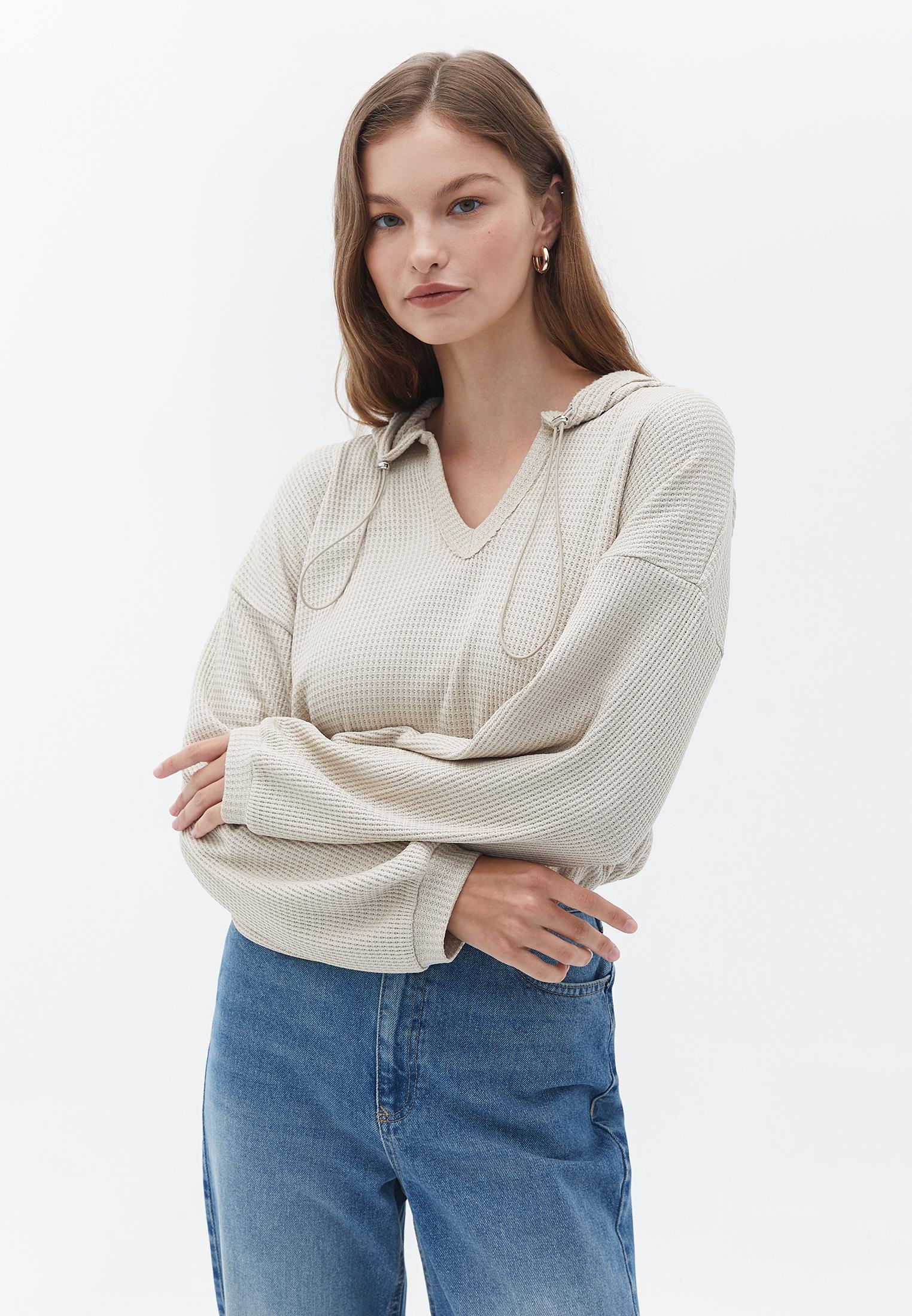 Hooded Cropped Sweatshirt - OATMEAL