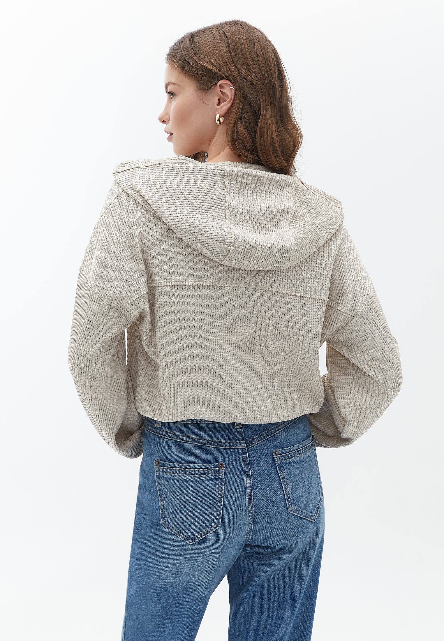 Hooded Cropped Sweatshirt - OATMEAL