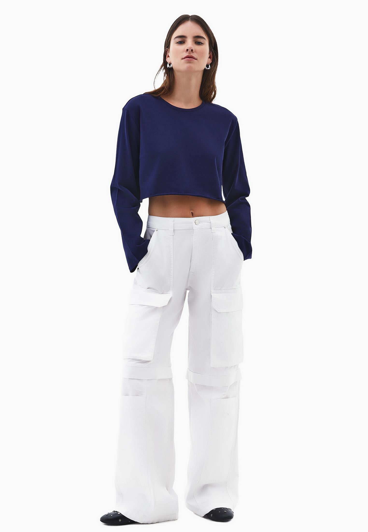 Long Sleeve Crew Neck Cropped T-Shirt - OCEAN CAVERN