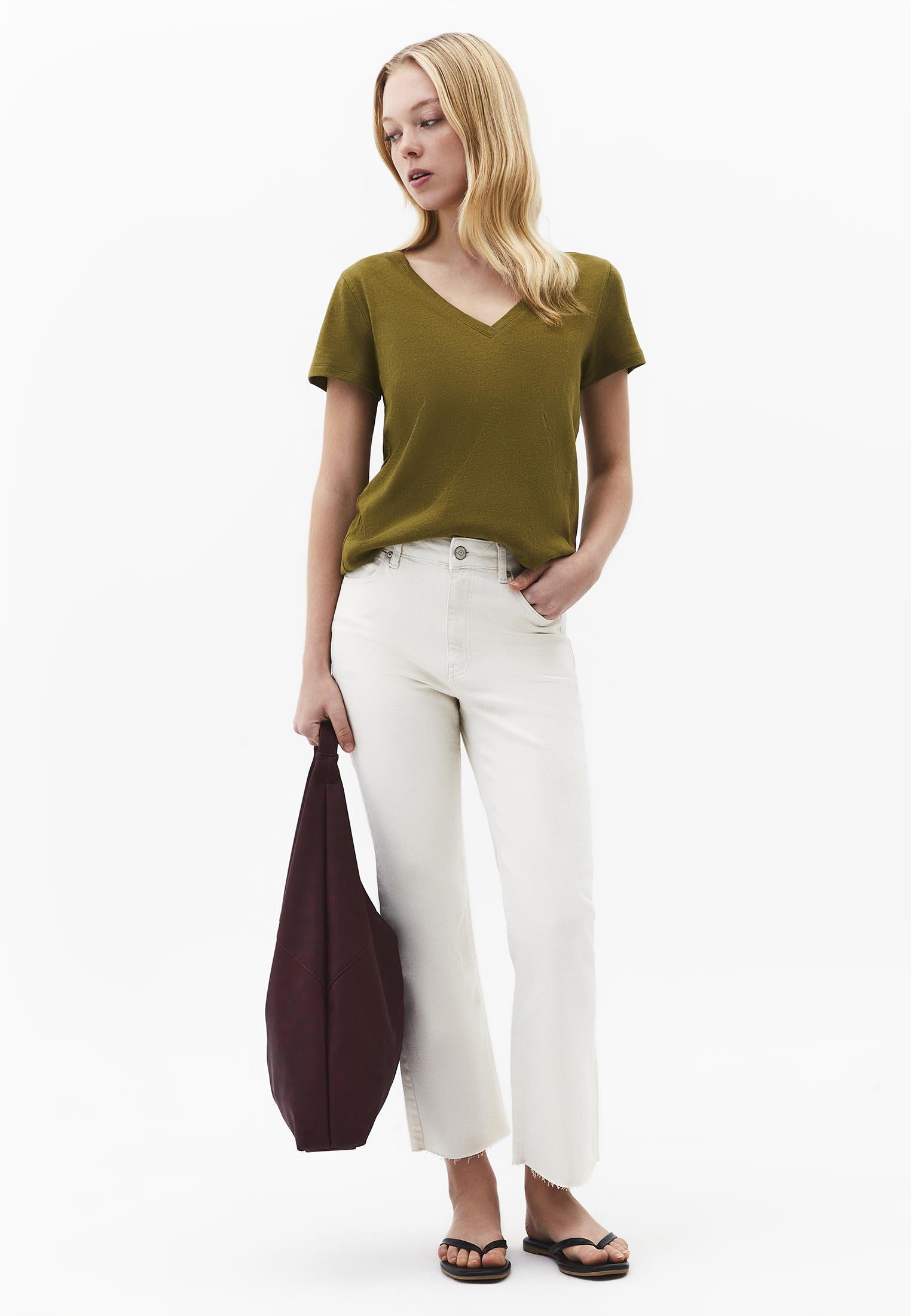 Loose Fit V Neck T-Shirt - OLIVE DRAB