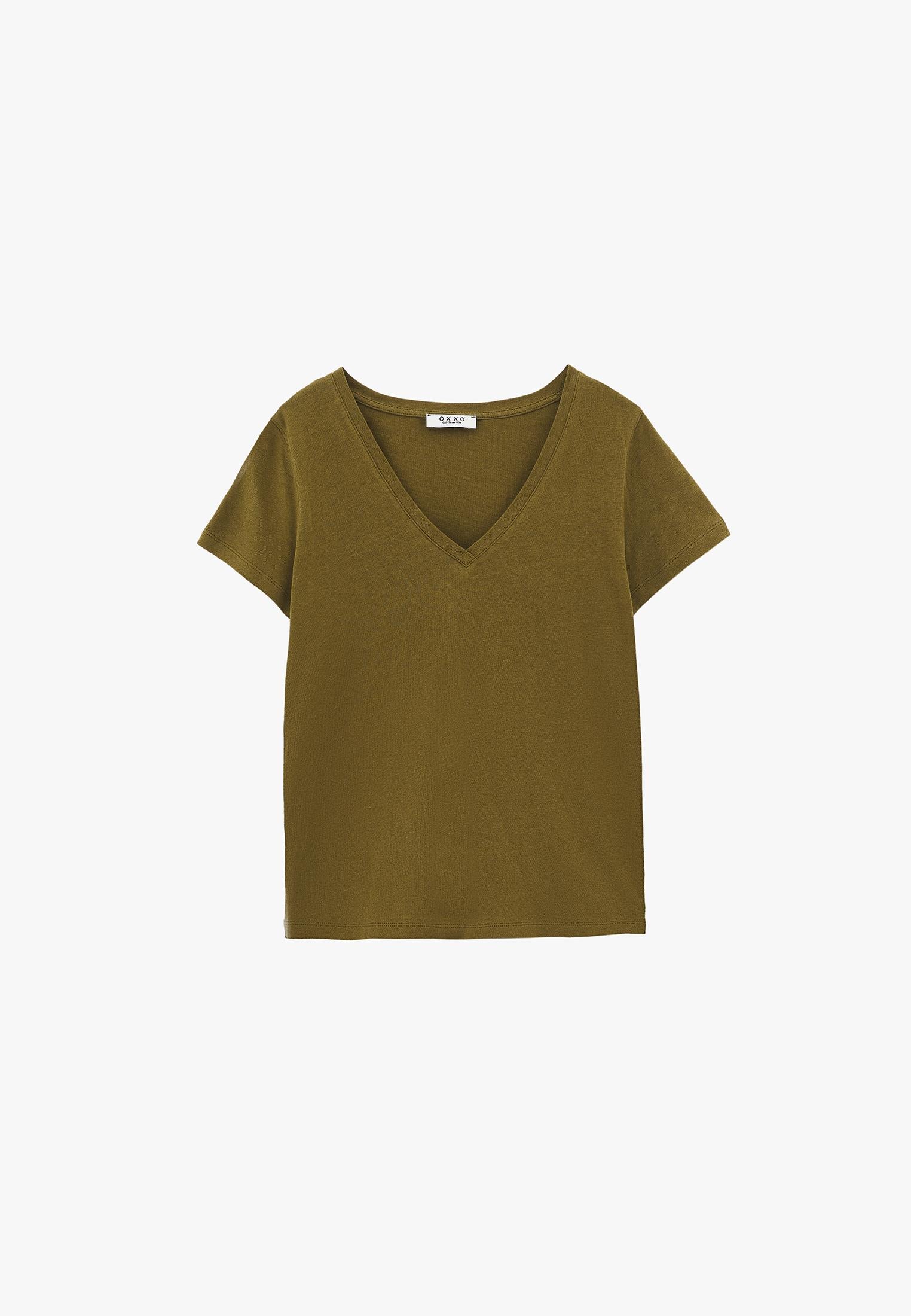 Loose Fit V Neck T-Shirt - OLIVE DRAB
