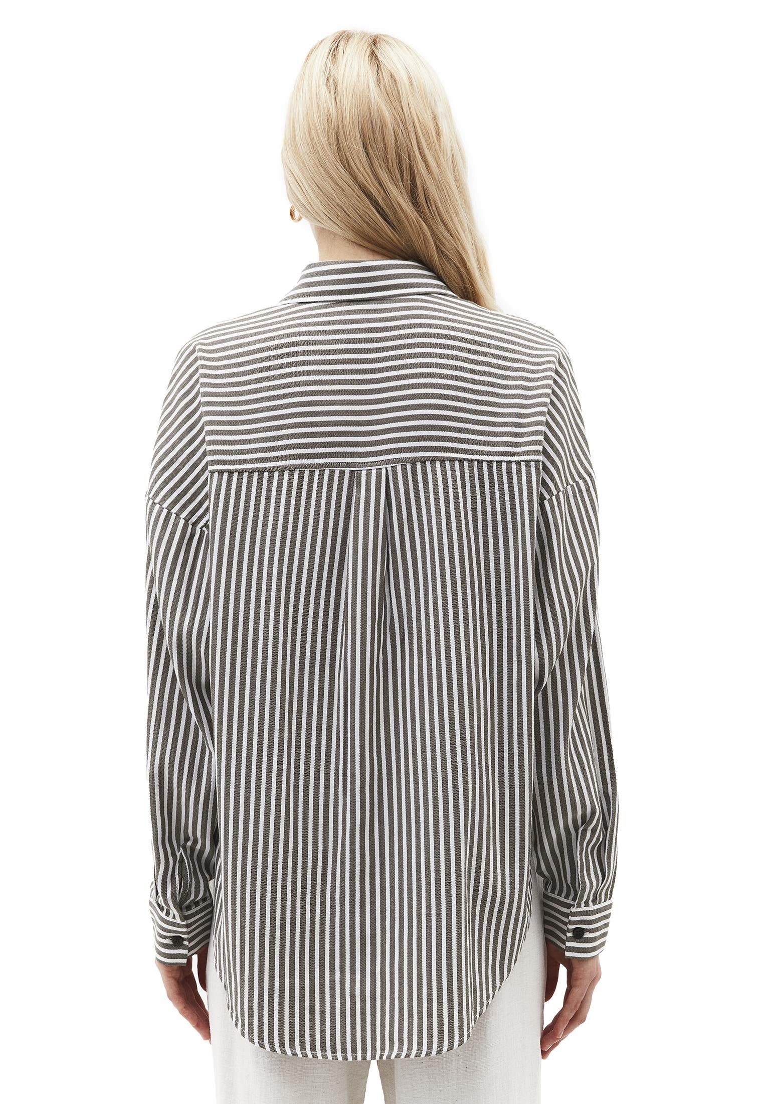 Oversize Pocketed Standard Shirt - OLIVE NIGHT STRIPE